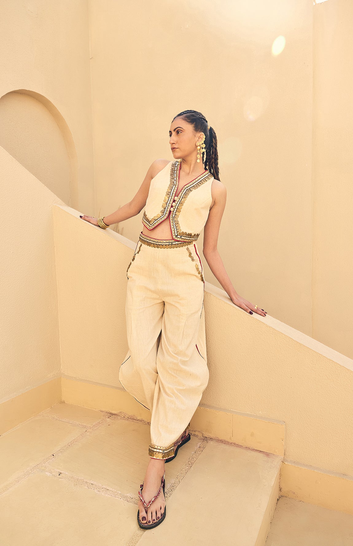 KHADI WAIST COAT WITH KHADI HERAM PANTS