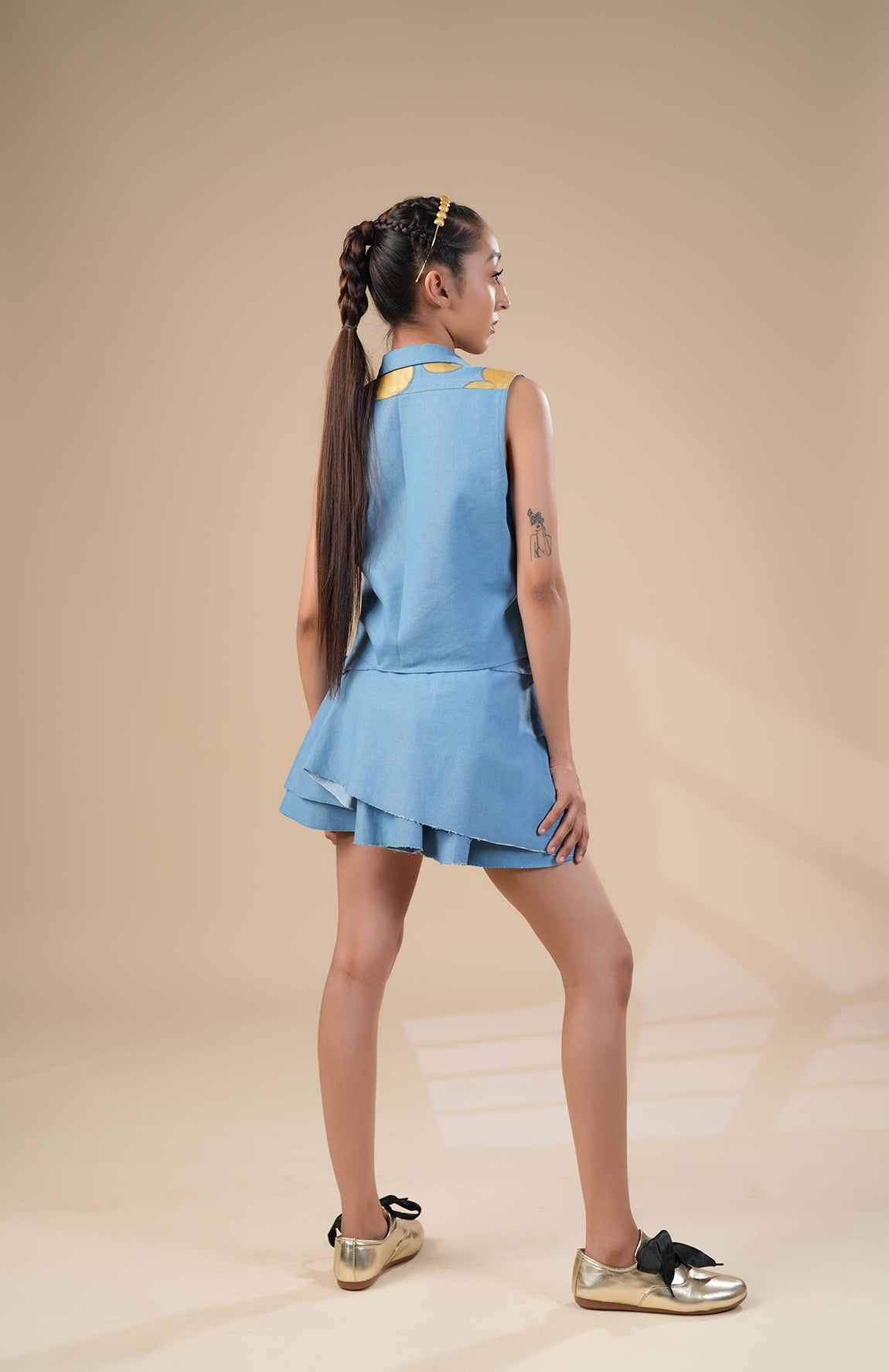 DENIM CROP JACKET WITH DENM SKIRT
