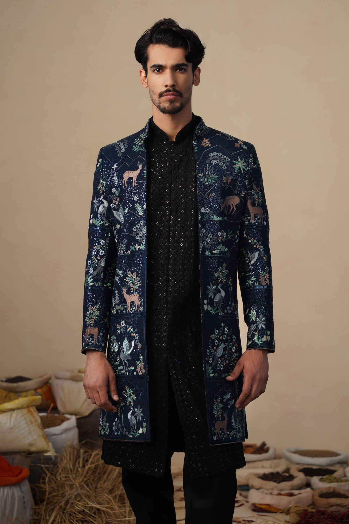 PRABAL NAVY BLUE INDOWESTERN SET