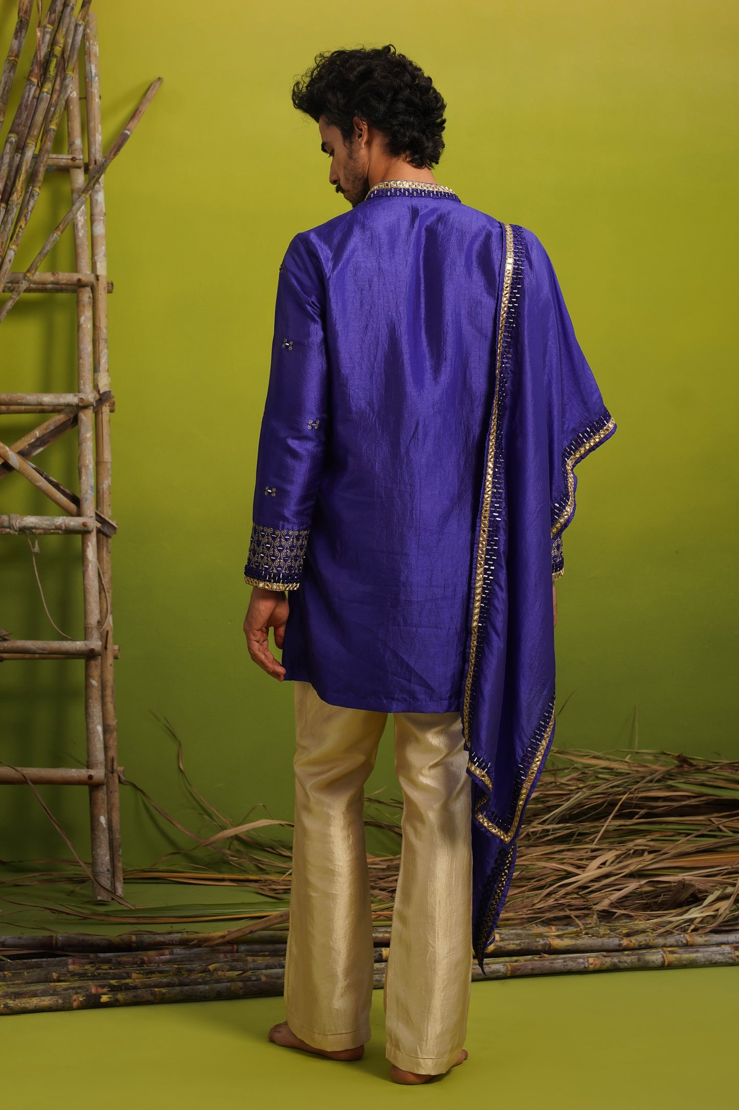 ZOHAYR ROYAL BLUE V-NECK MIRROR KURTA DUPATTA SET