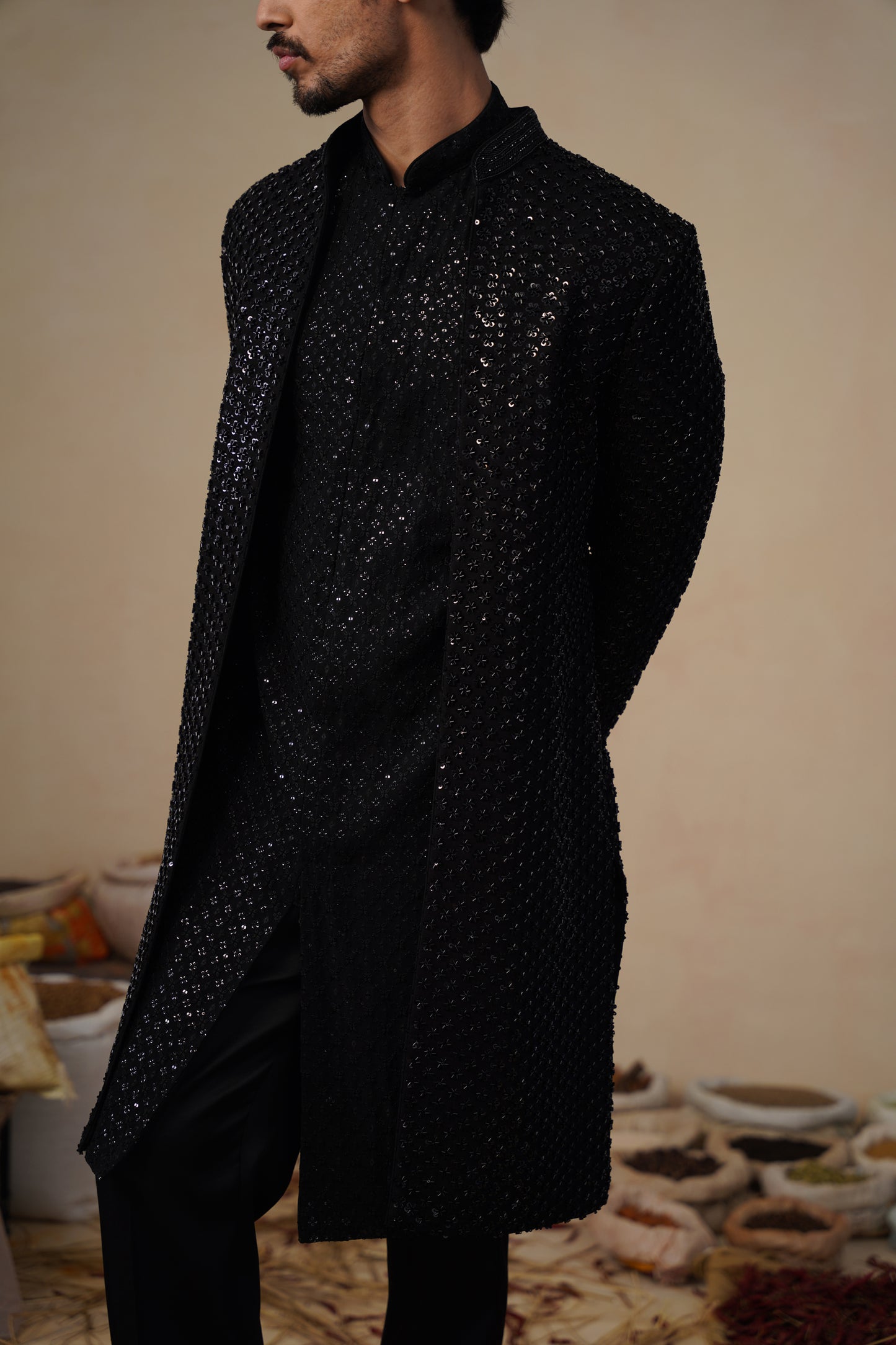 VED CUTDANA BLACK INDOWESTERN SET