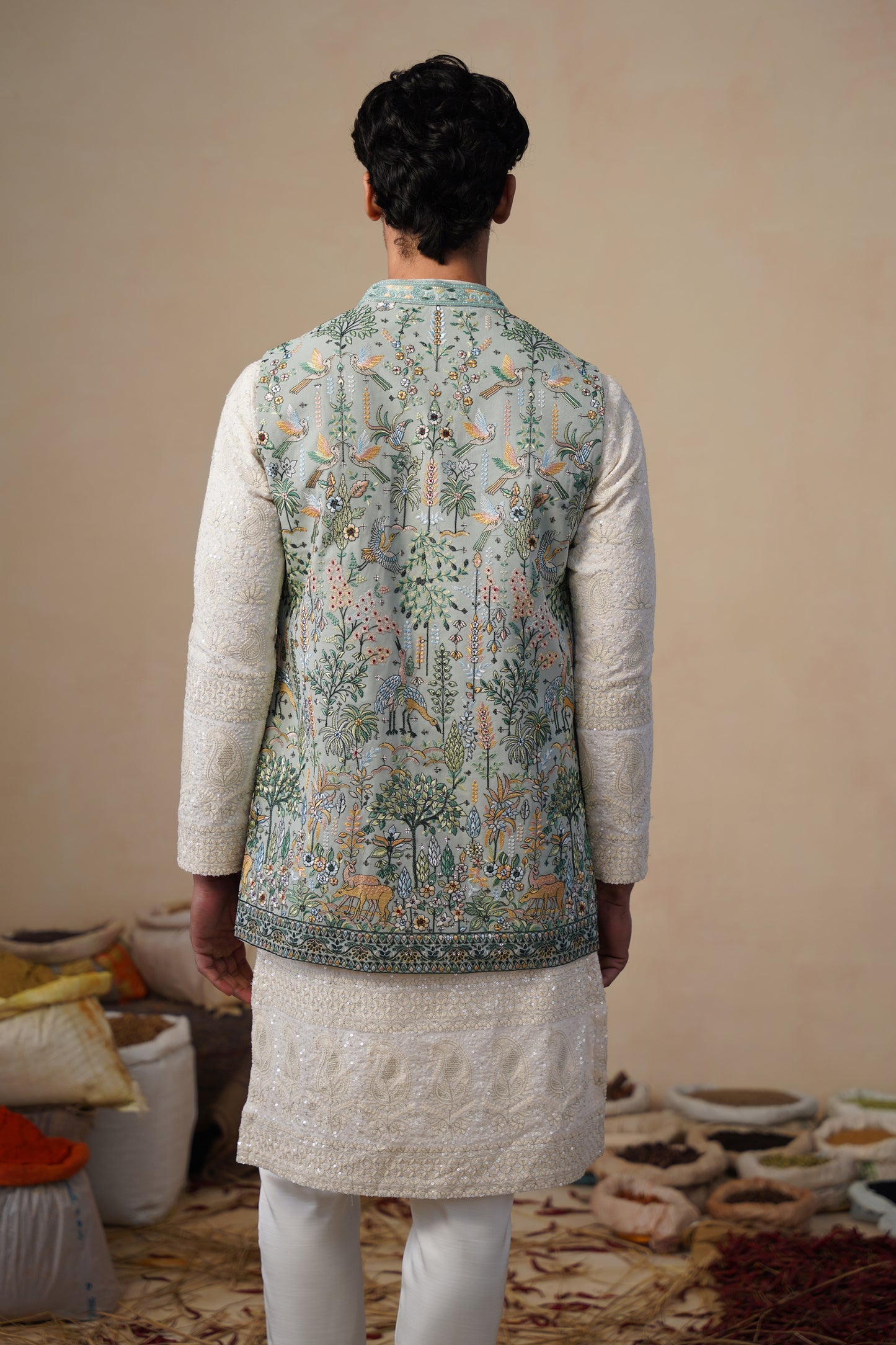 PARIND GREEN KURTA JACKET SET