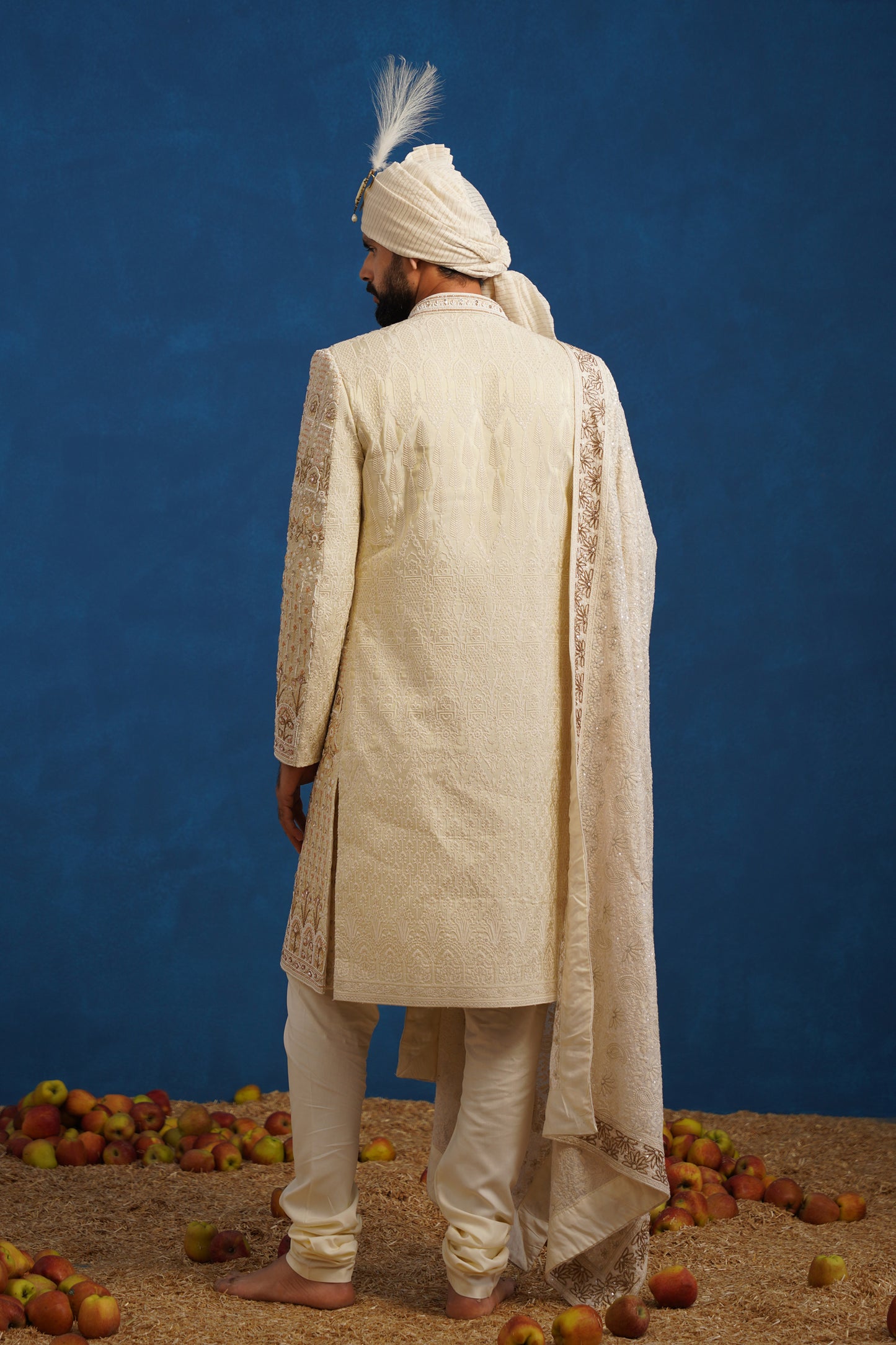 MIRZA ZARDOZI CREAM SHERWANI SET