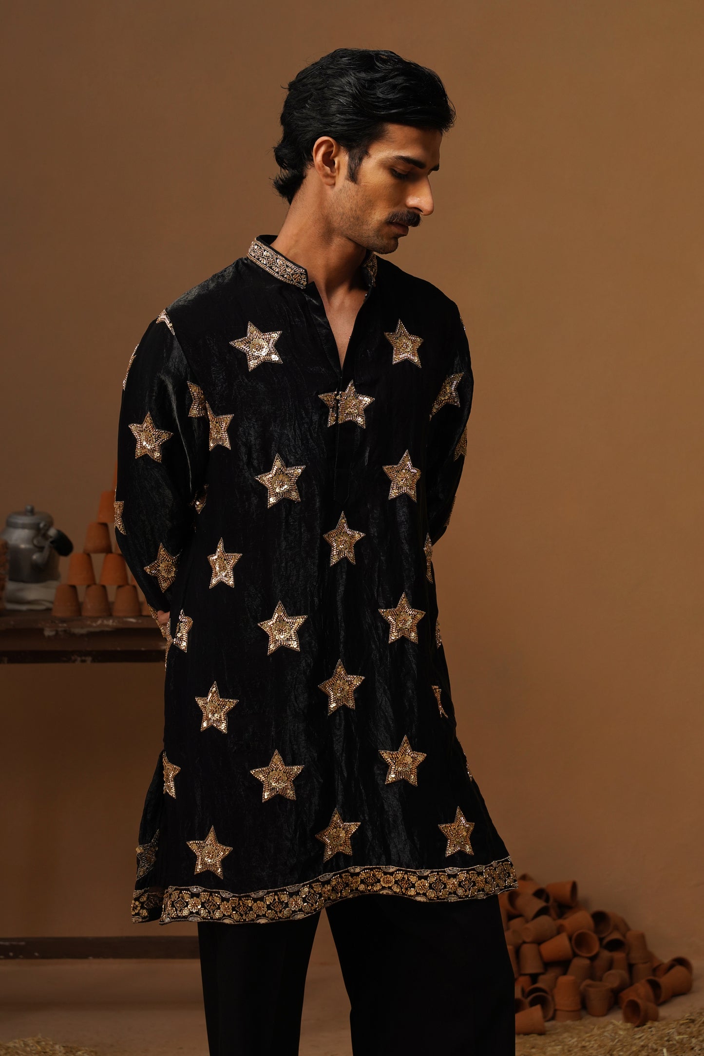 STAR BLACK SHORT KURTA SET