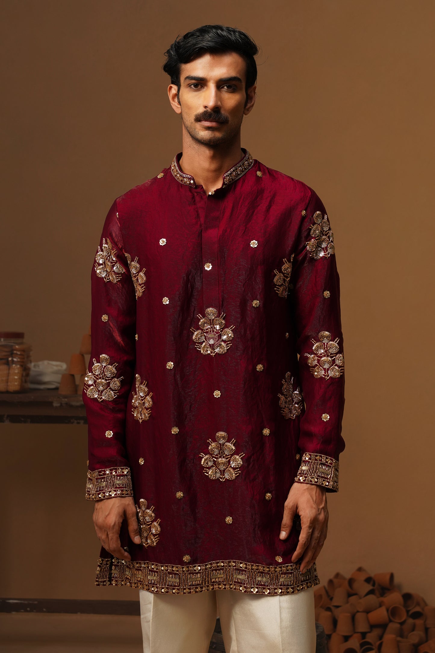 TAJ WINE SHORT KURTA SET