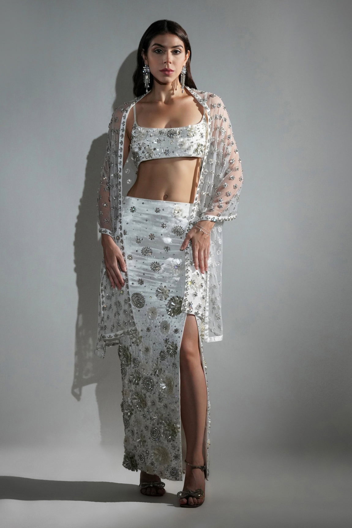 CHARLOTTE WHITE FLORAL SEQUIN EMBELLISHED STOLE