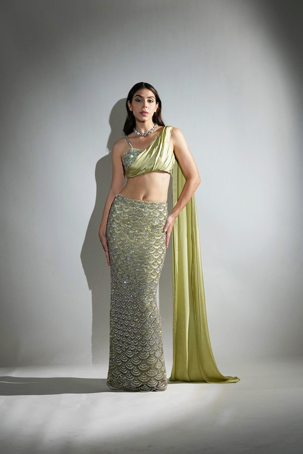 SERENA MATCHA GREEN CRYSTAL EMBELLISHED MAXI DRESS