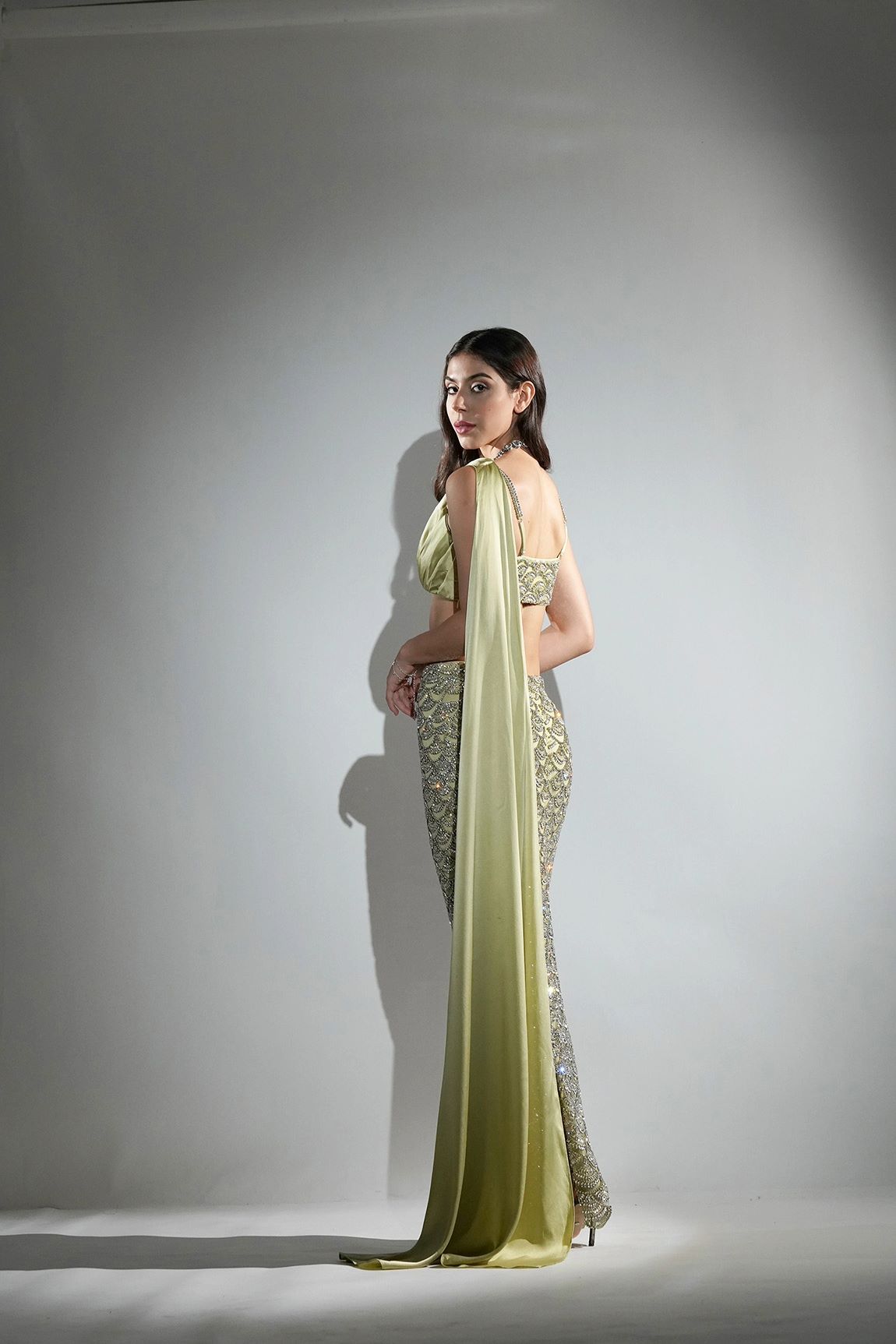 SERENA MATCHA GREEN CRYSTAL EMBELLISHED MAXI DRESS