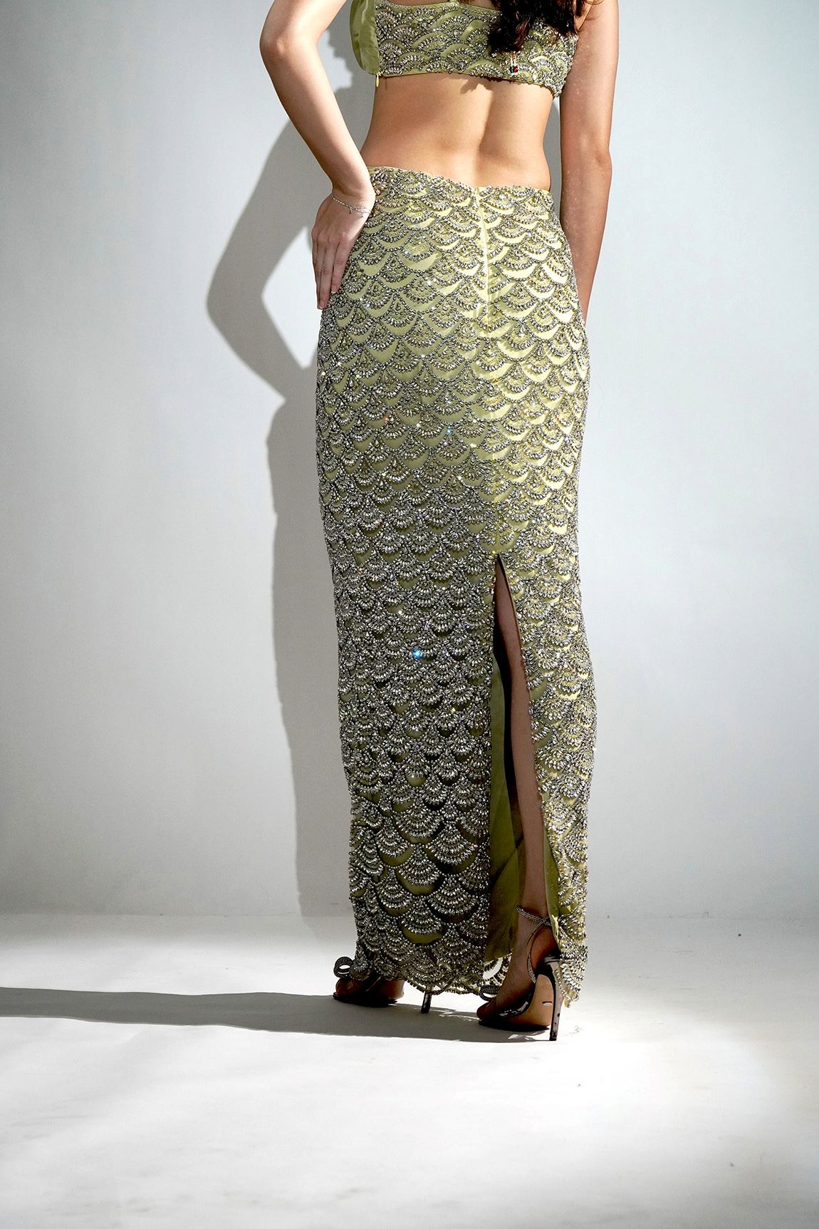 SERENA MATCHA GREEN CRYSTAL EMBELLISHED MAXI DRESS