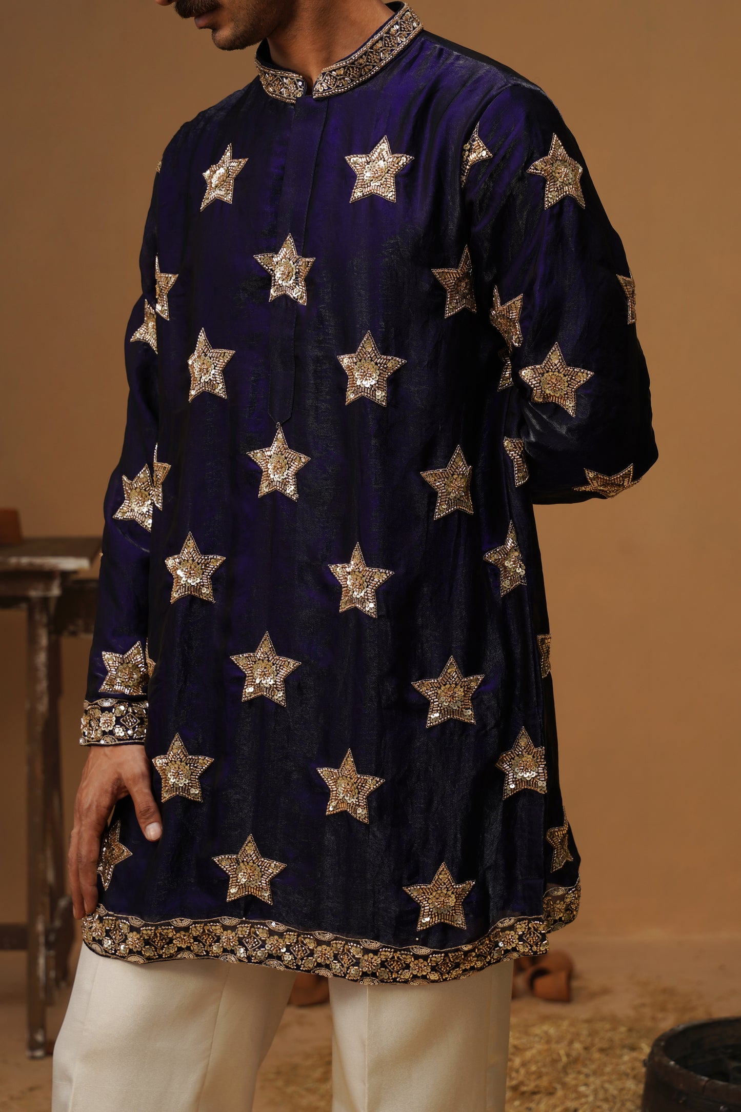 STAR NAVY BLUE SHORT KURTA SET