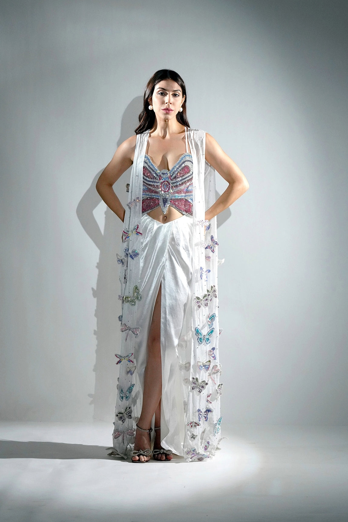 ARIEL 3D SEQUIN AND RHINESTONE EMBELLISHED BUTTERFLY CAPE