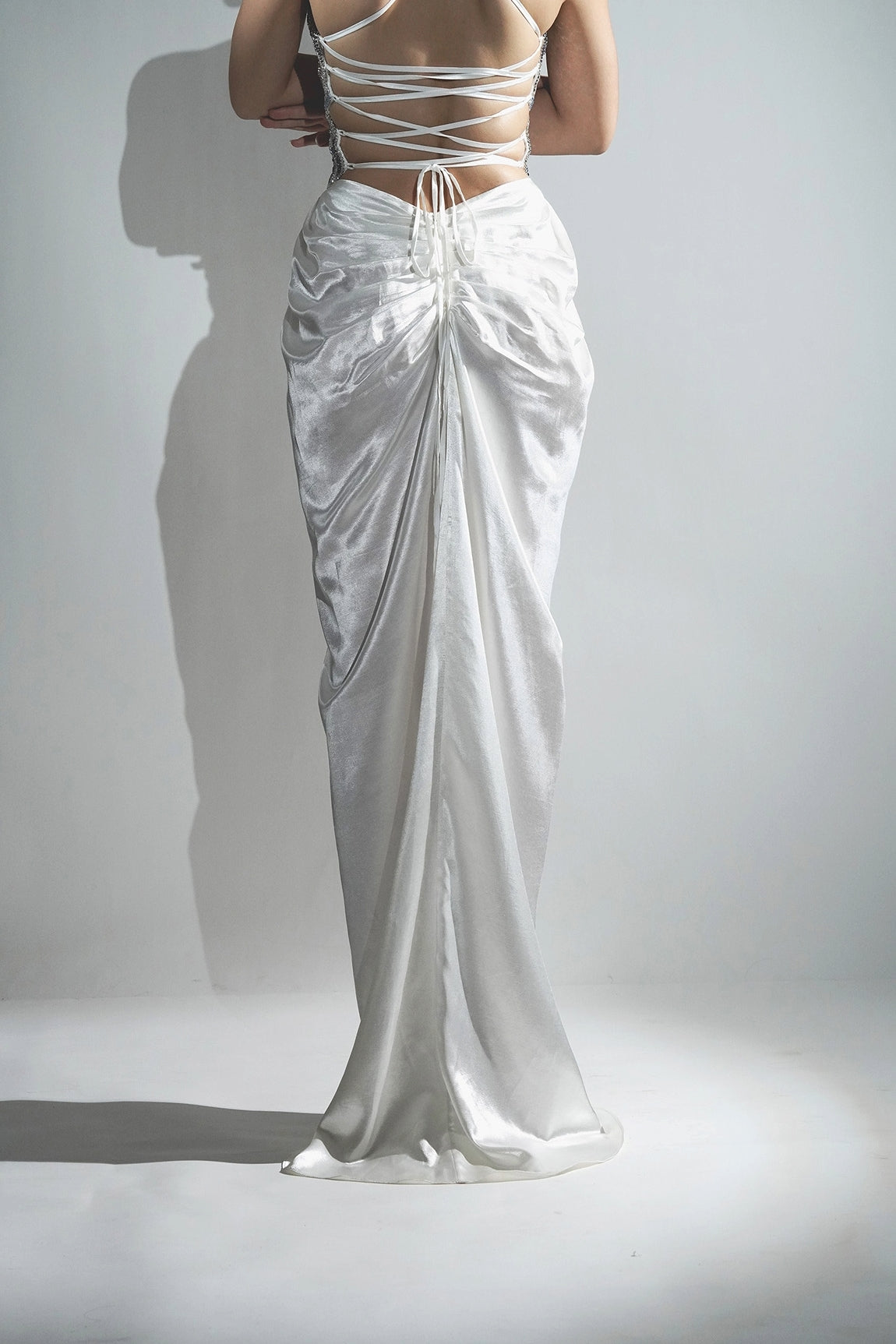 KEYA WHITE DRAPE MAXI SKIRT