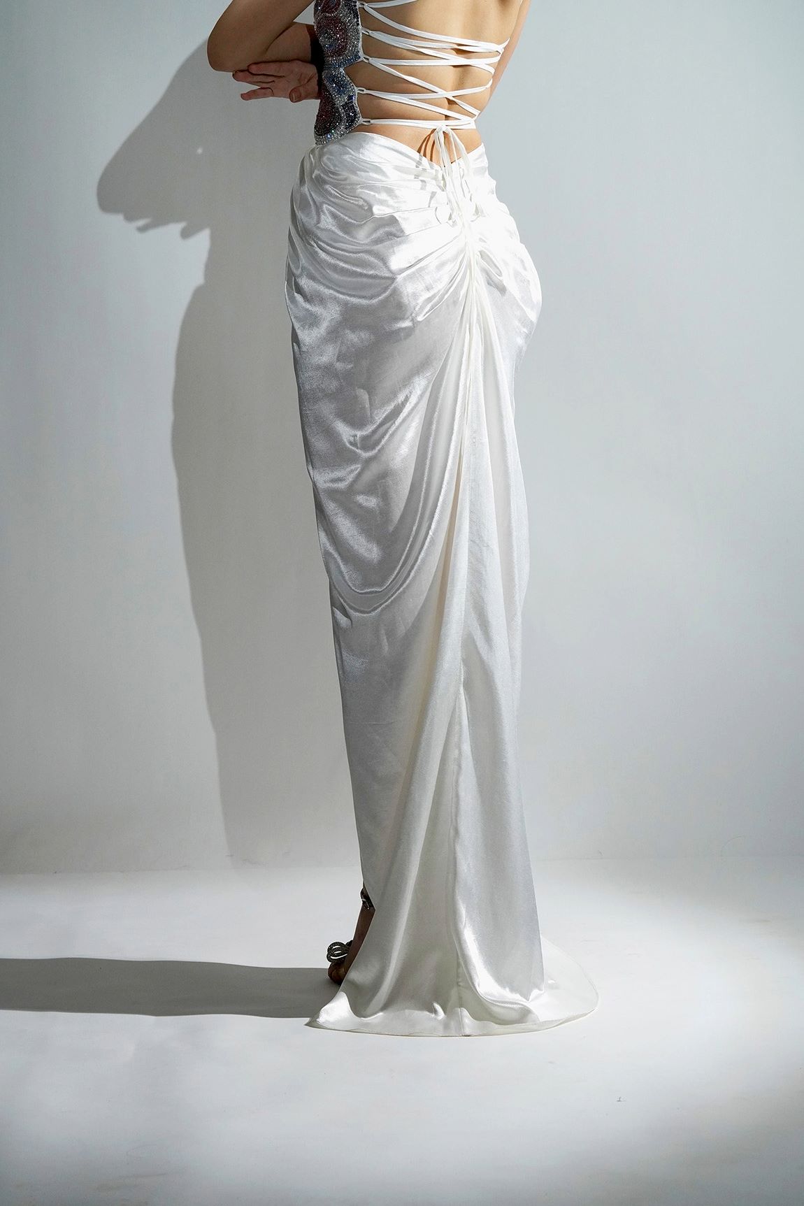 KEYA WHITE DRAPE MAXI SKIRT