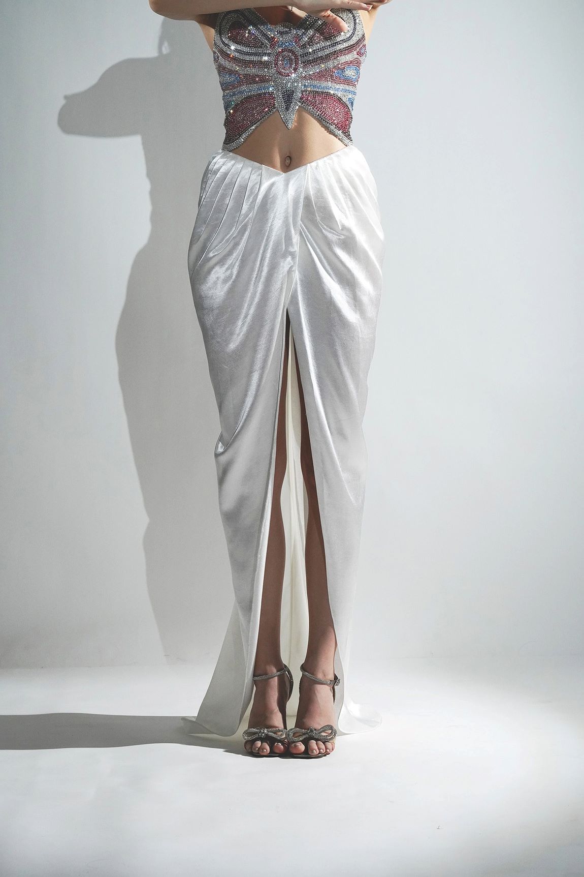 KEYA WHITE DRAPE MAXI SKIRT
