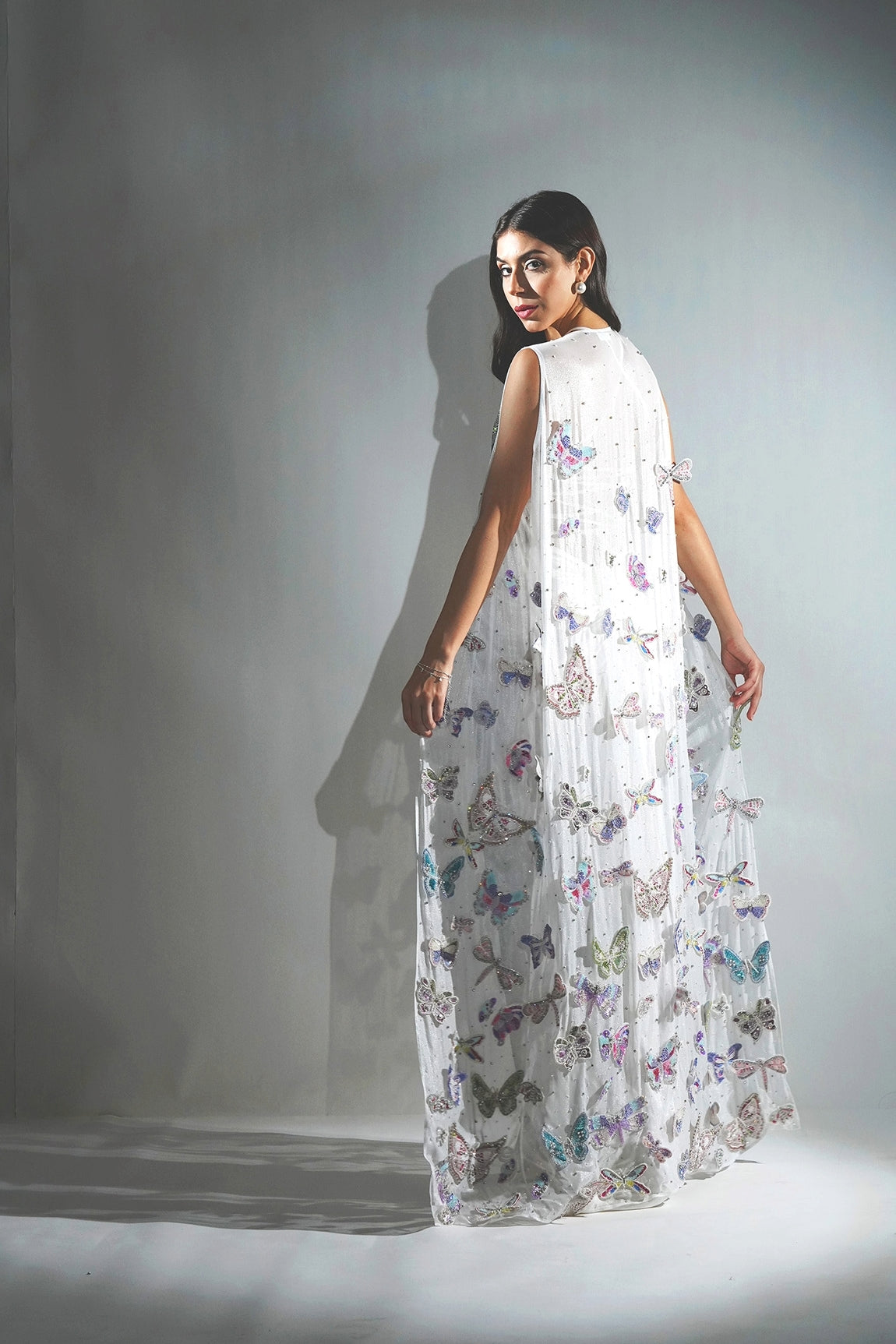 ARIEL 3D SEQUIN AND RHINESTONE EMBELLISHED BUTTERFLY CAPE