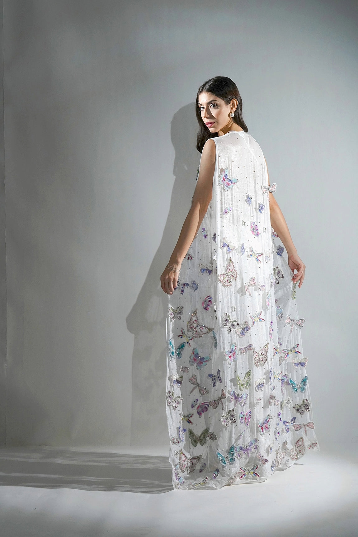 ARIEL 3D RHINESTONE EMBELLISHED BUTTERFLY CAPE THREE - PIECE CO-ORD SET