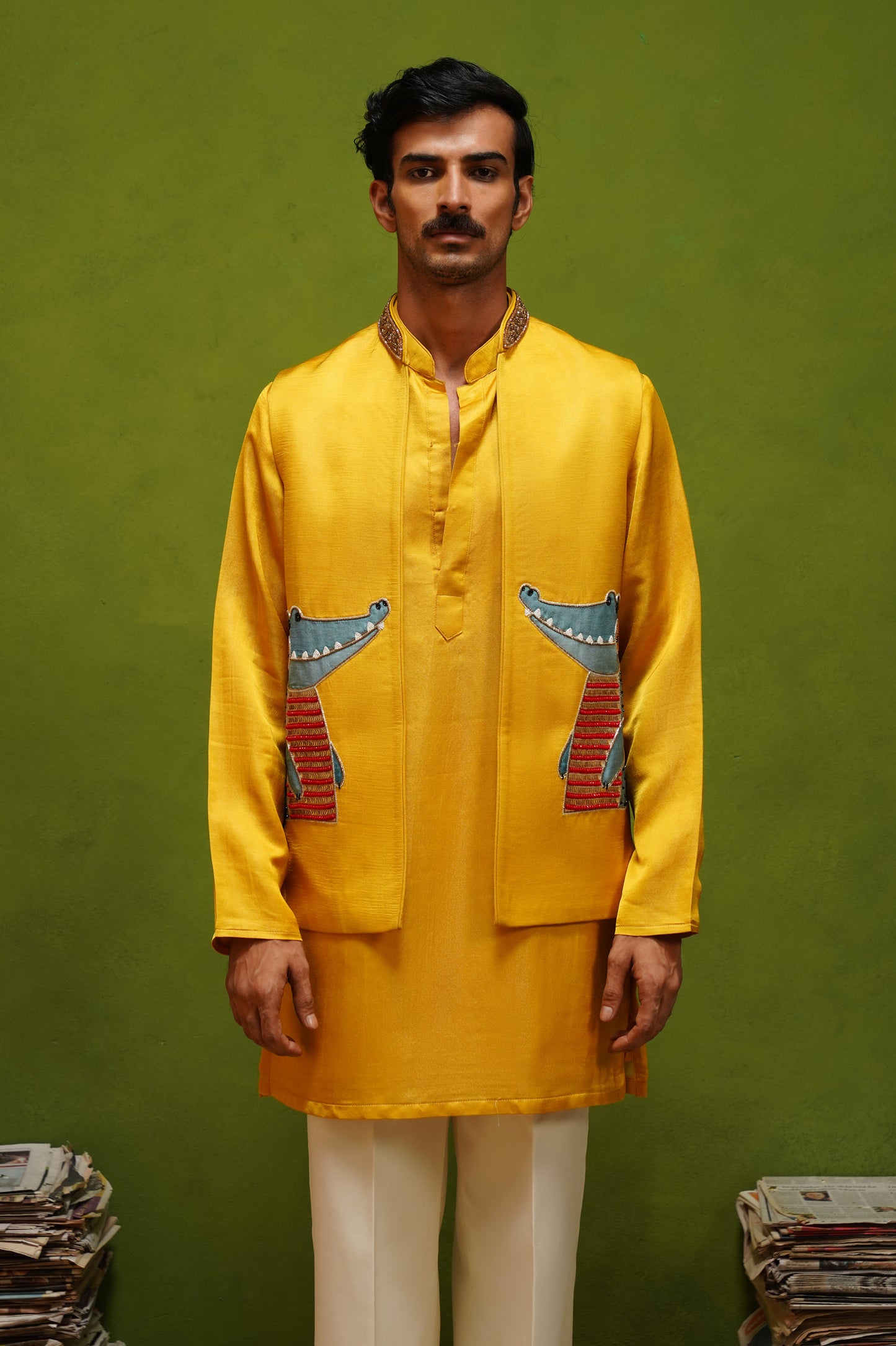 ALLIGATOR YELLOW KURTA JACKET SET