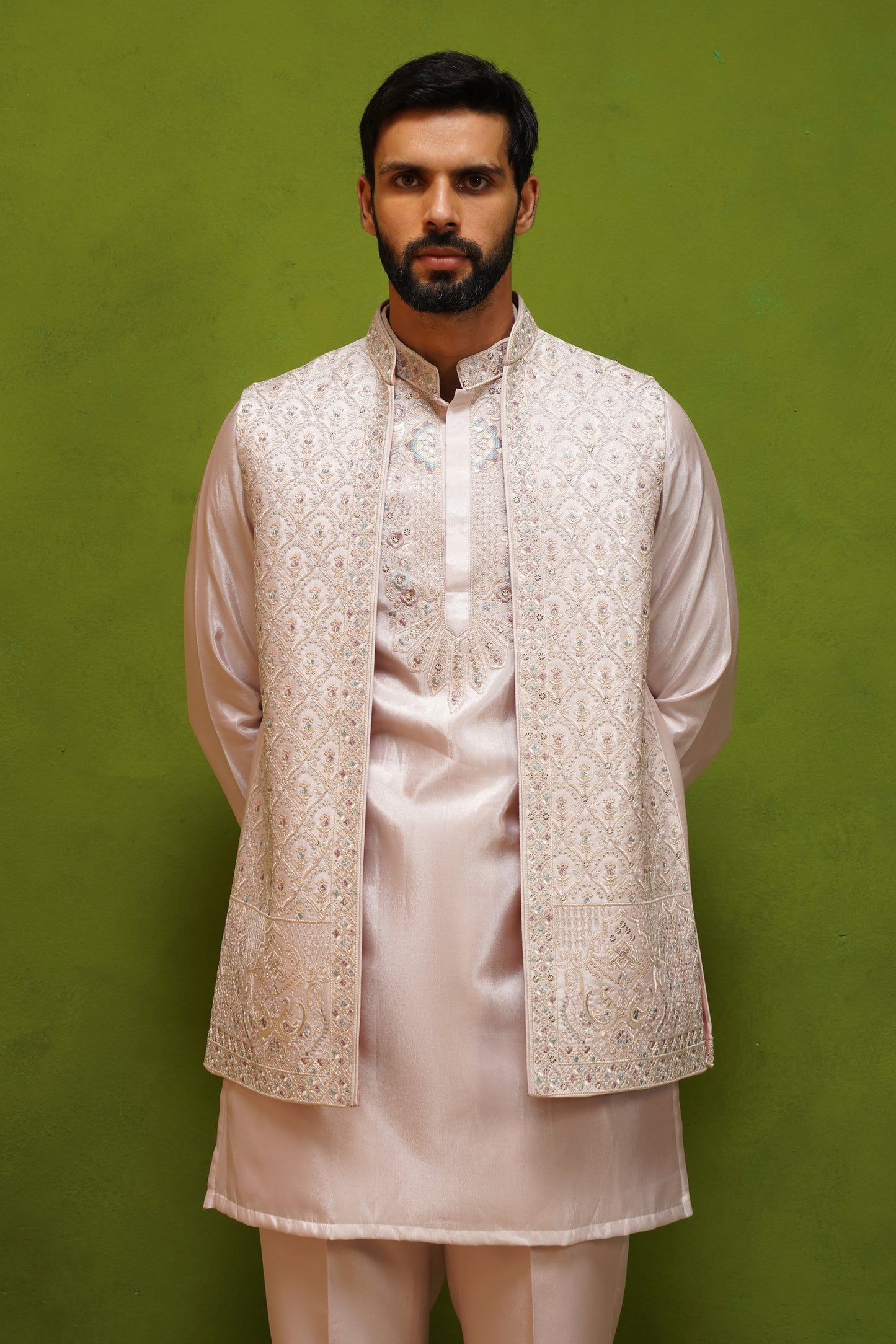 OJASV PINK SHORT KURTA JACKET SET