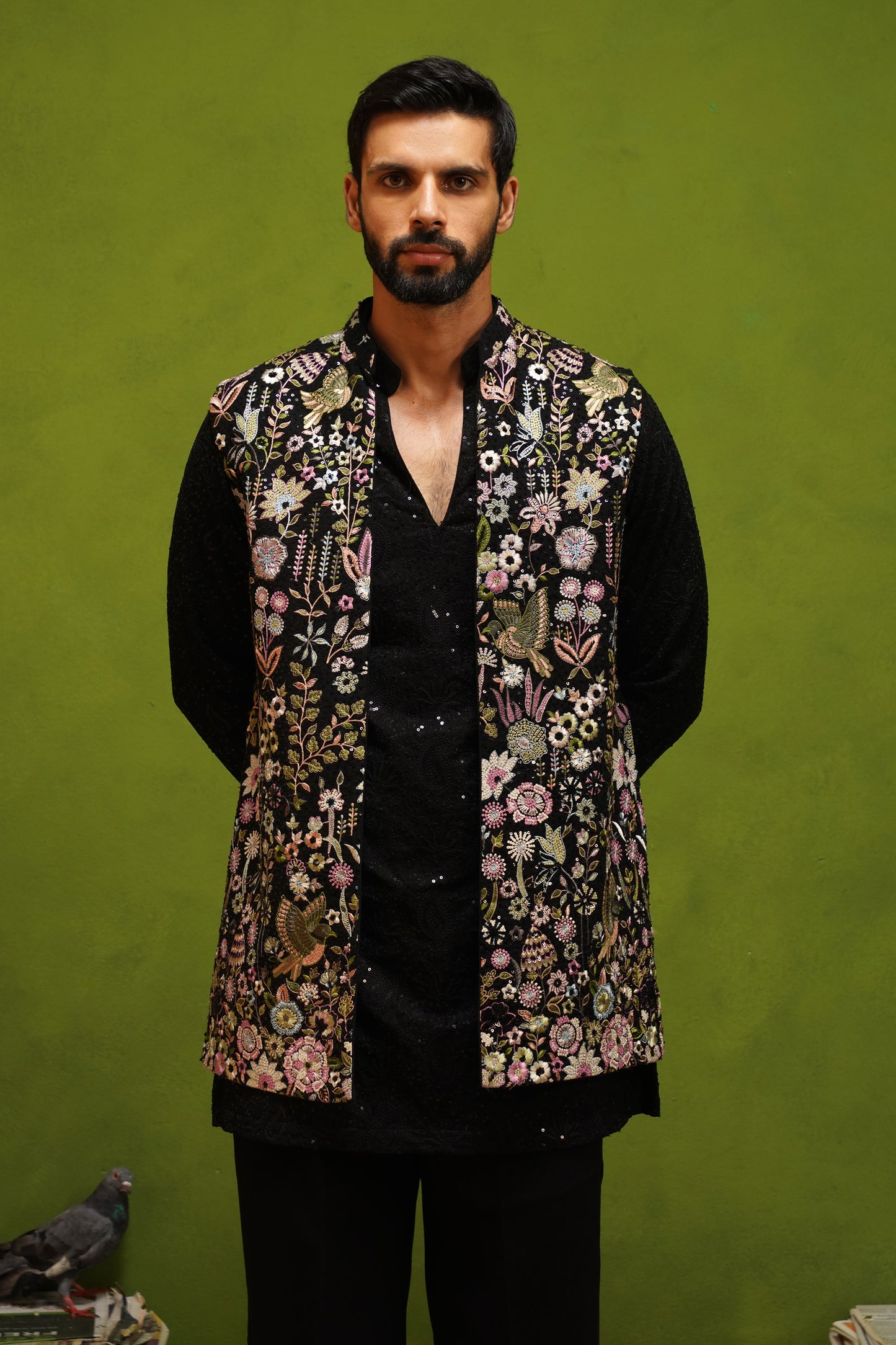ROOH BLACK SHORT KURTA JACKET SET