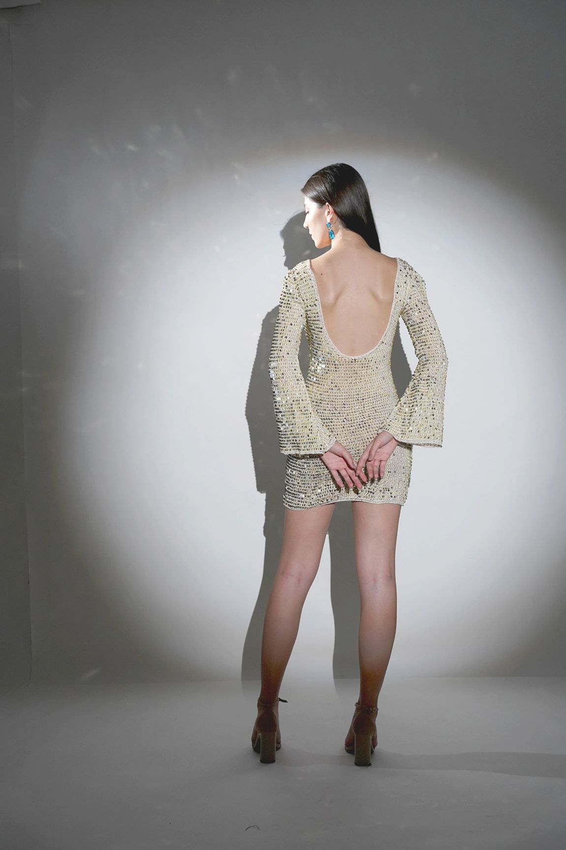 ARIA IVORY GOLDEN SEQUIN CROCHET MINI DRESS