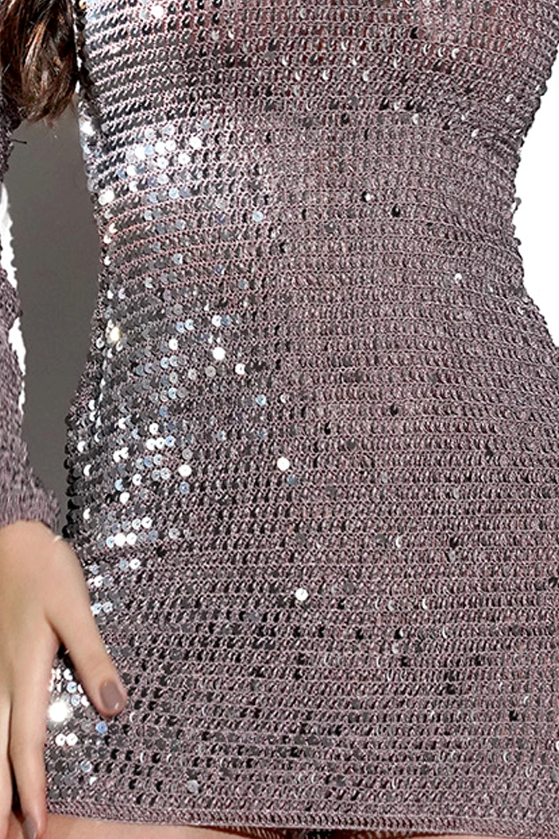 KAI LILAC SILVER SEQUIN CROCHET MINI DRESS