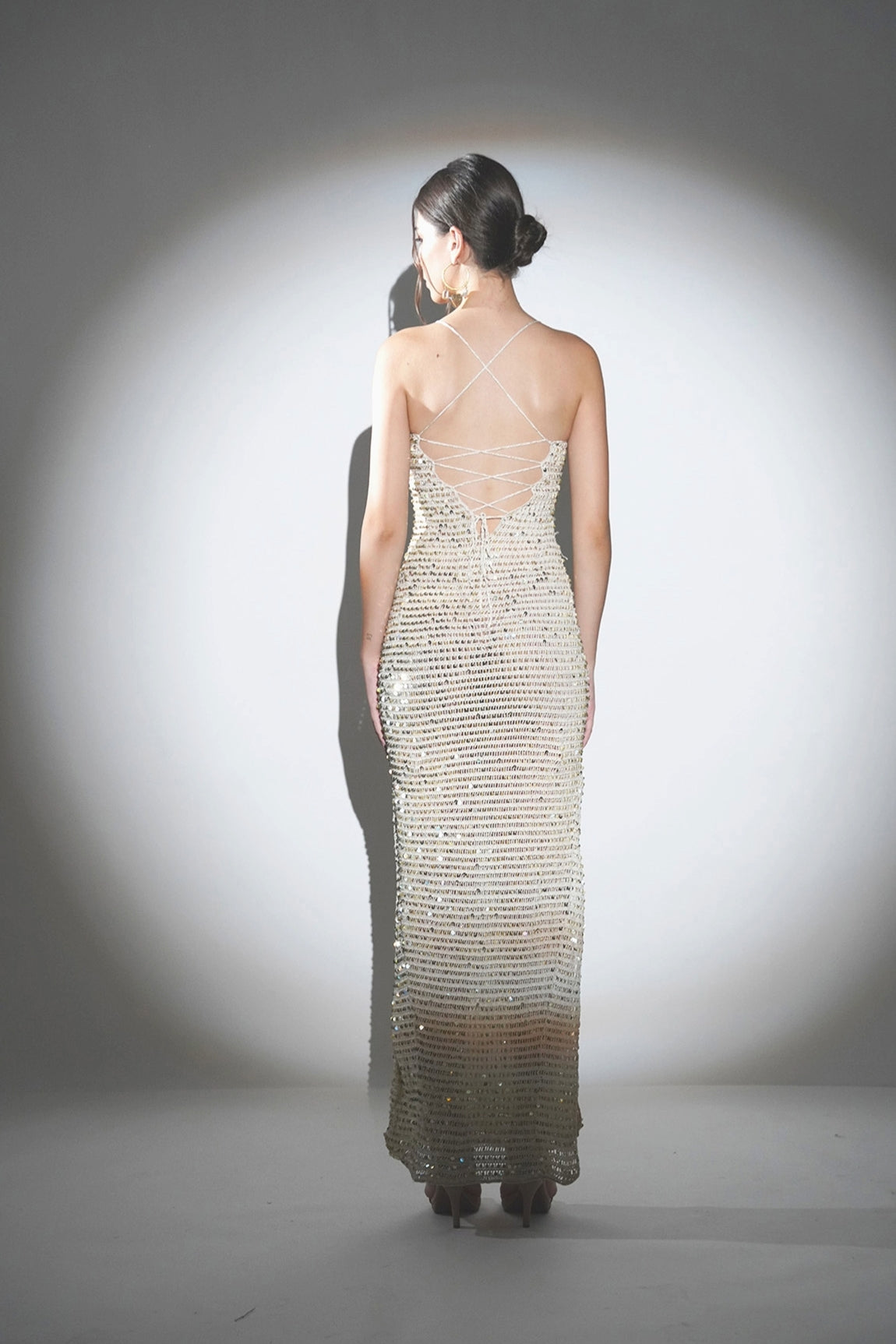 ARIA IVORY GOLDEN SEQUIN CROCHET MAXI DRESS