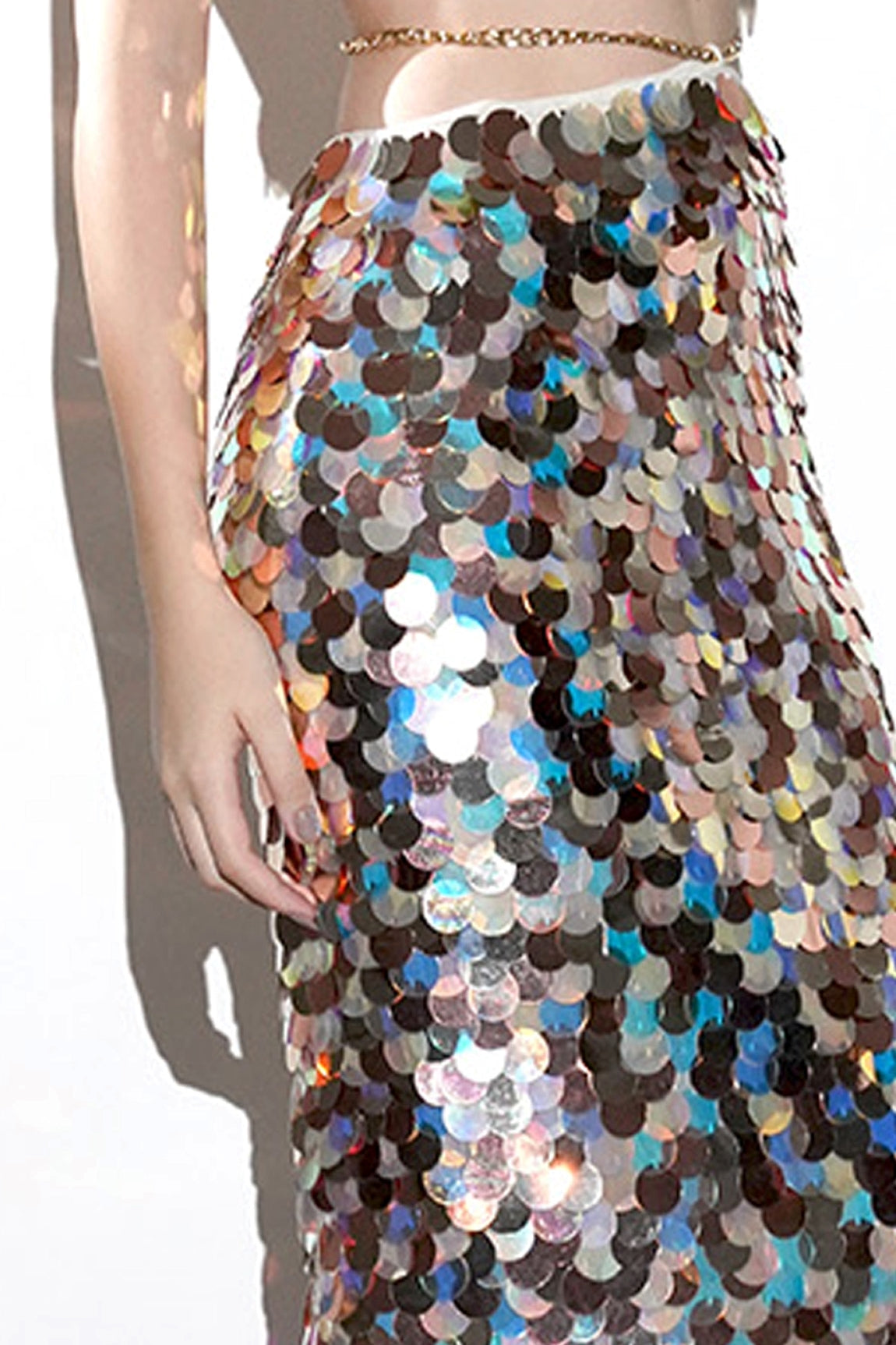 ISLA METTALIC SEQUIN HALTER PENCIL SKIRT