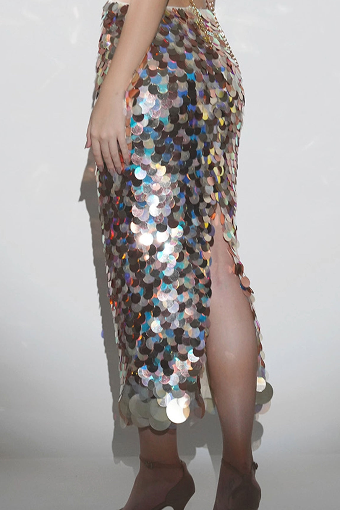 ISLA METTALIC SEQUIN HALTER PENCIL SKIRT