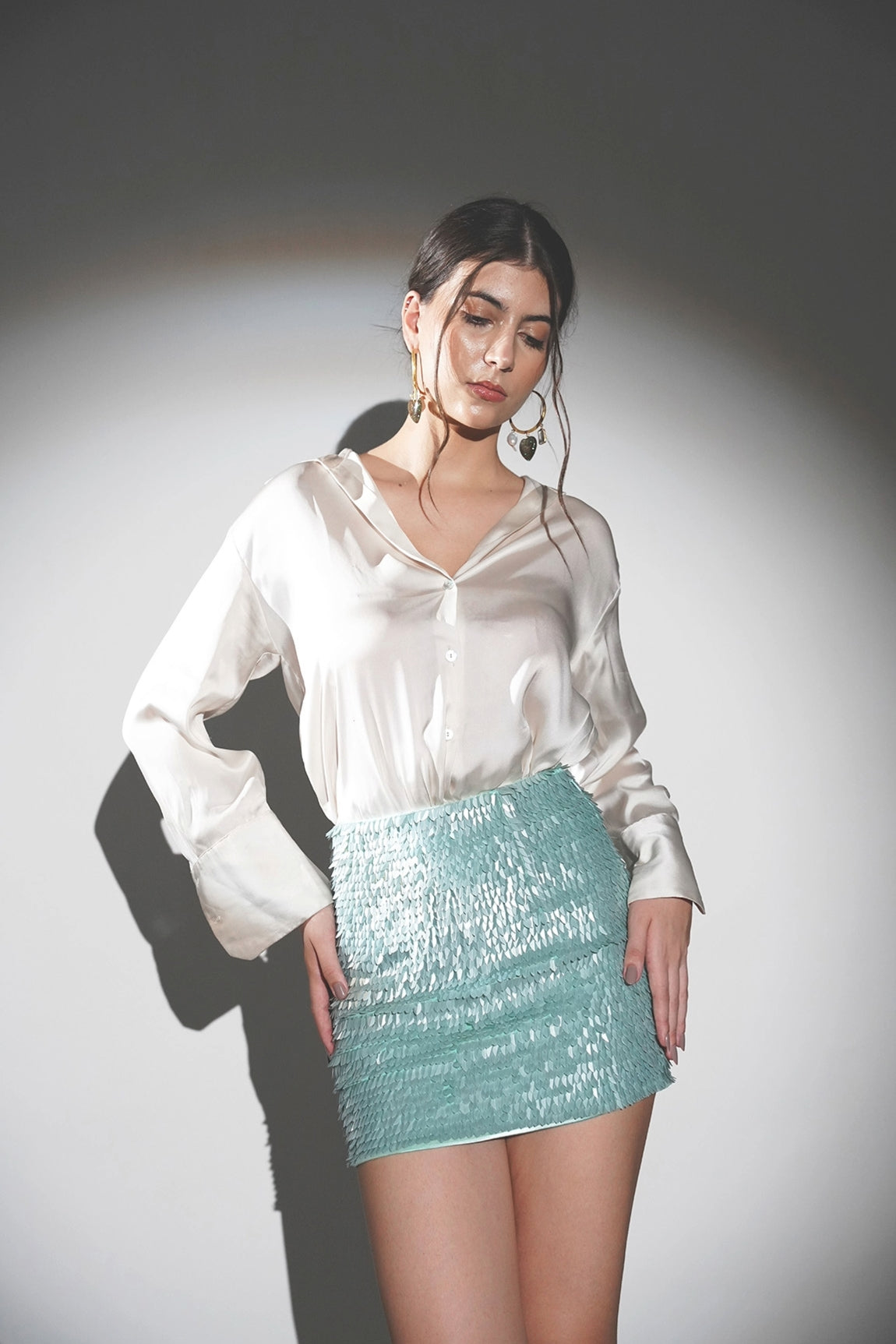 PEARL SEQUIN EMBELLISHED COCKTAIL MINI SKIRT