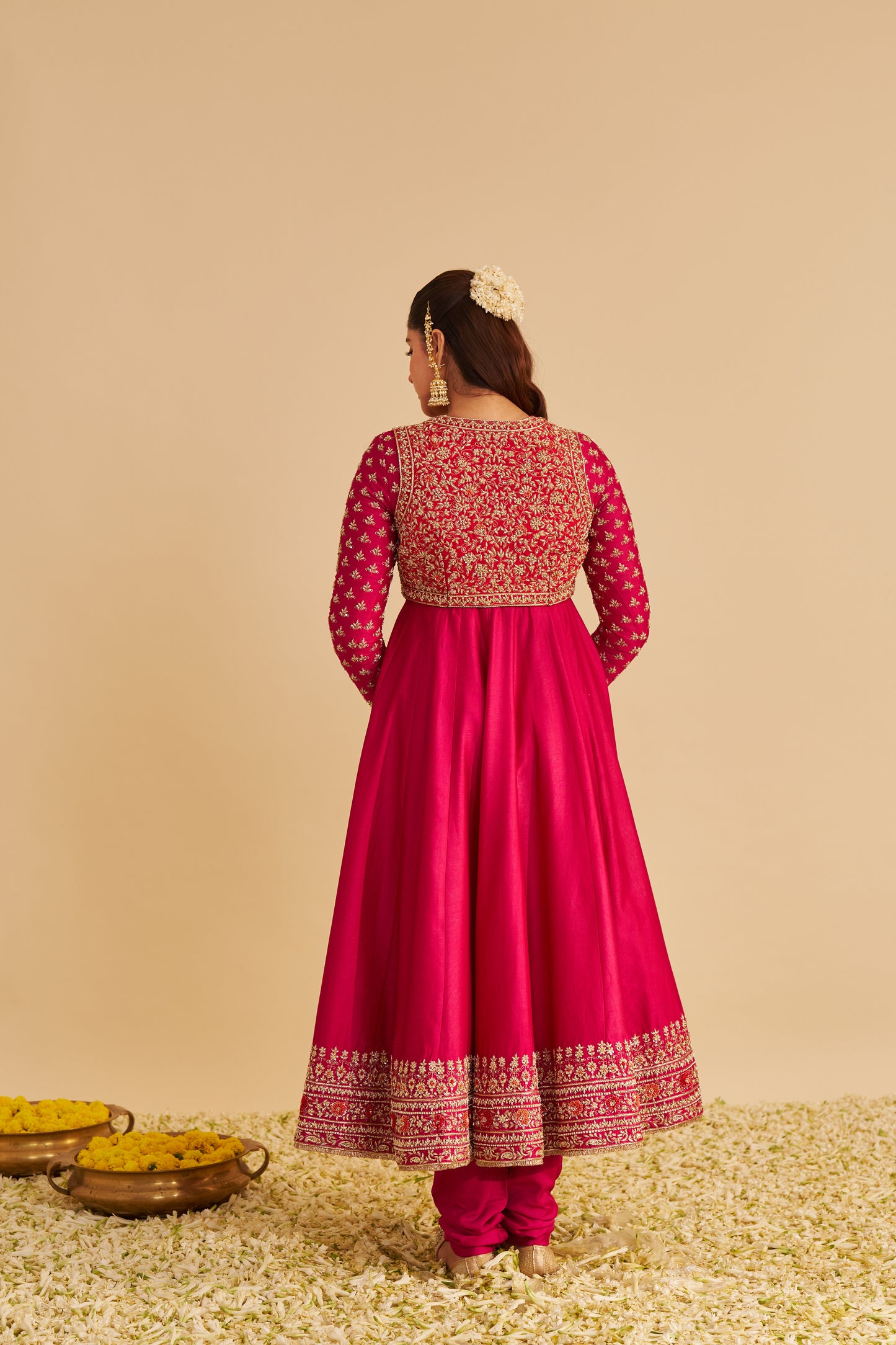 NOOR - DABKA ZARDOZI EMBROIDERED CHANDERI SILK HOTPINK ANARKALI SET