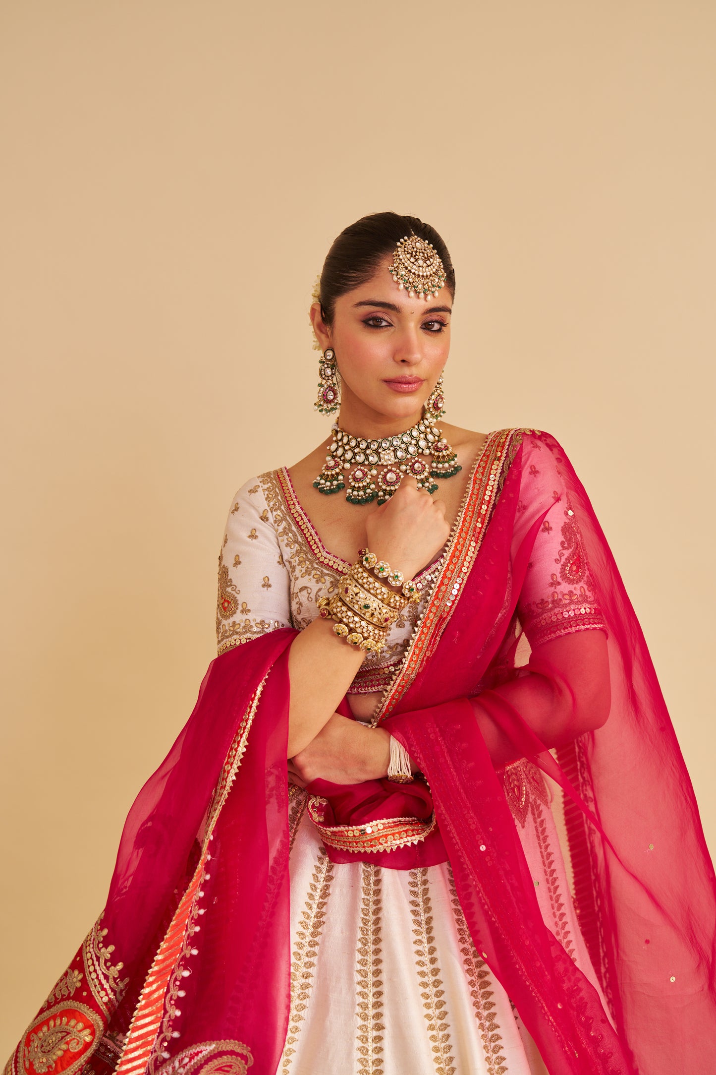 AMARA - HANDCRAFTED PURE SILK DAISY IVORY LEHENGA SET