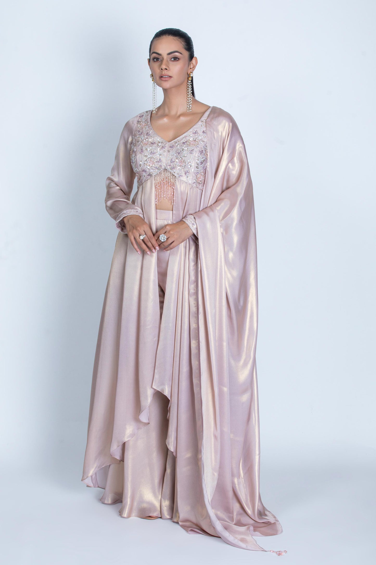PINK SHIMMER ANARKALI WITH GARARA PANT AND DUPATTA