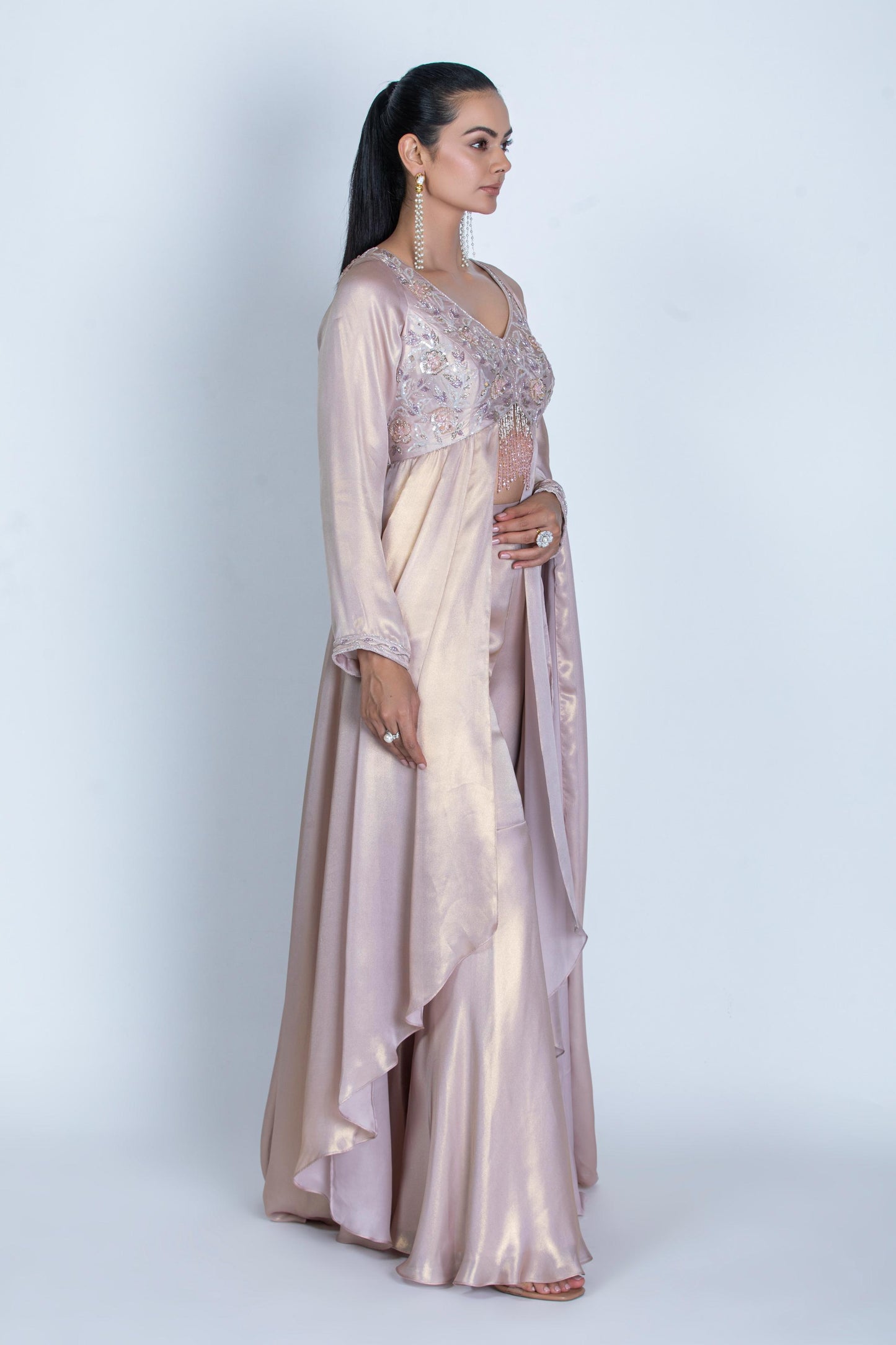 PINK SHIMMER ANARKALI WITH GARARA PANT AND DUPATTA