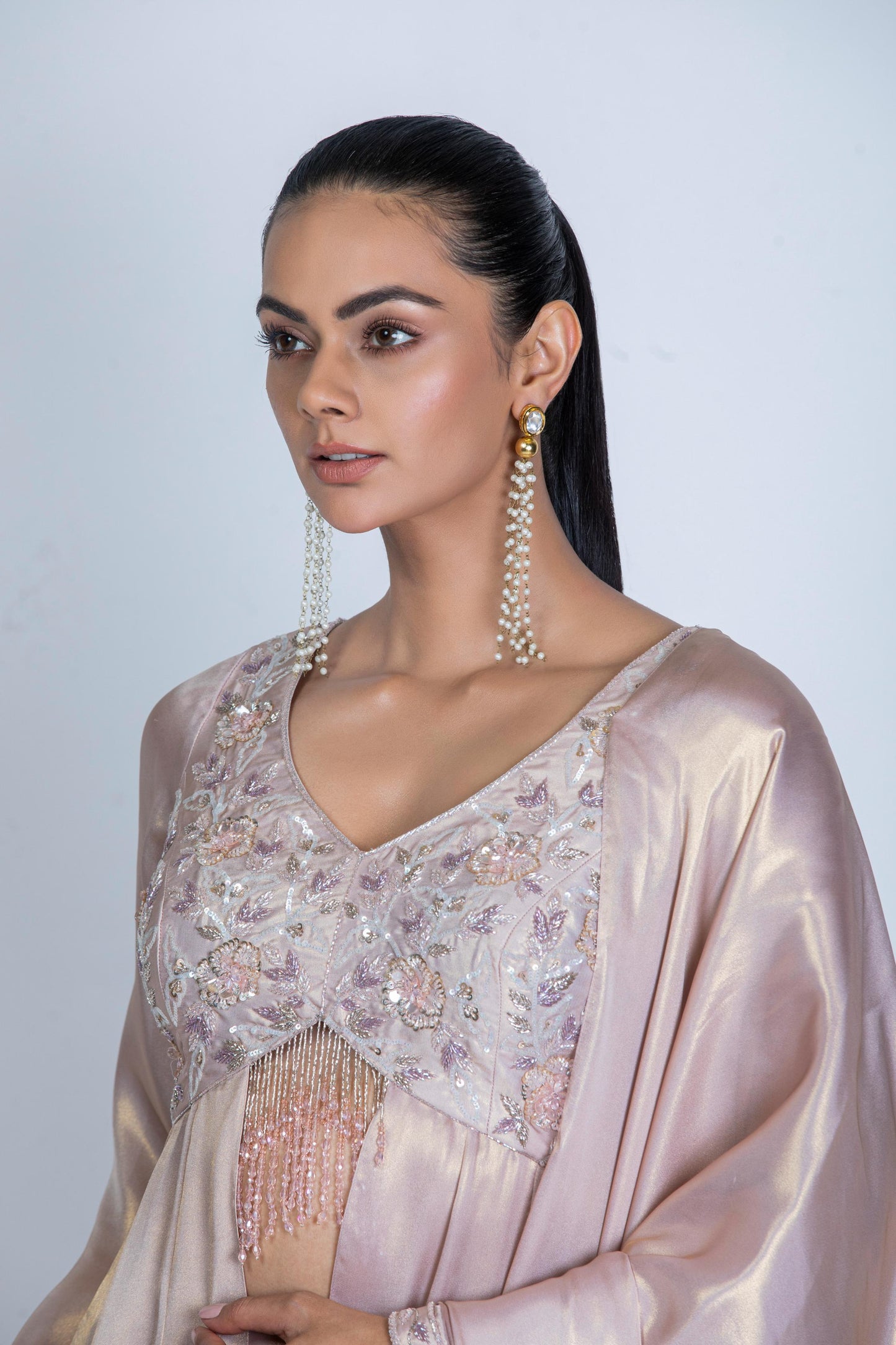 PINK SHIMMER ANARKALI WITH GARARA PANT AND DUPATTA