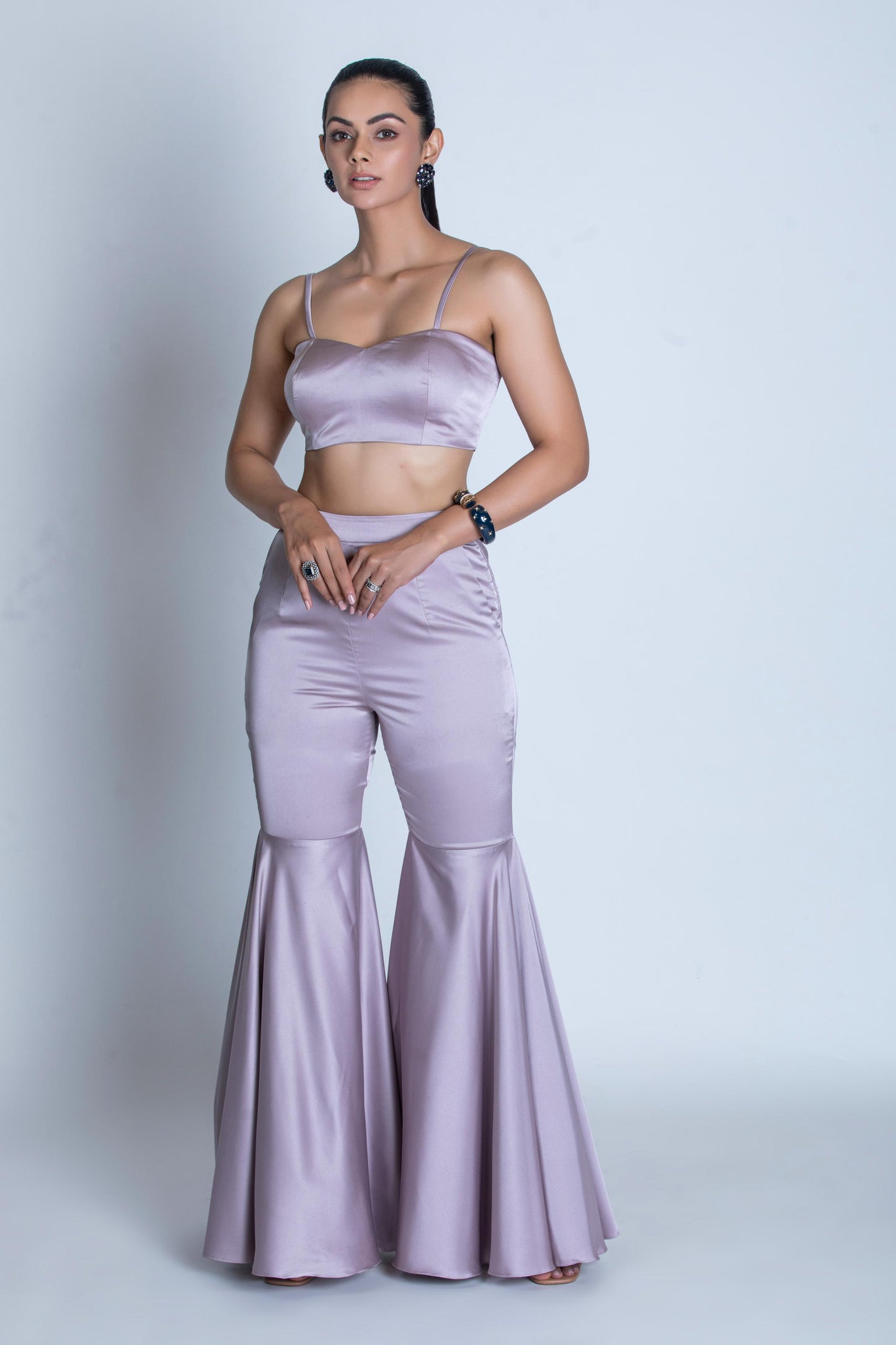 LILAC SATIN TOP & FLARED PANT