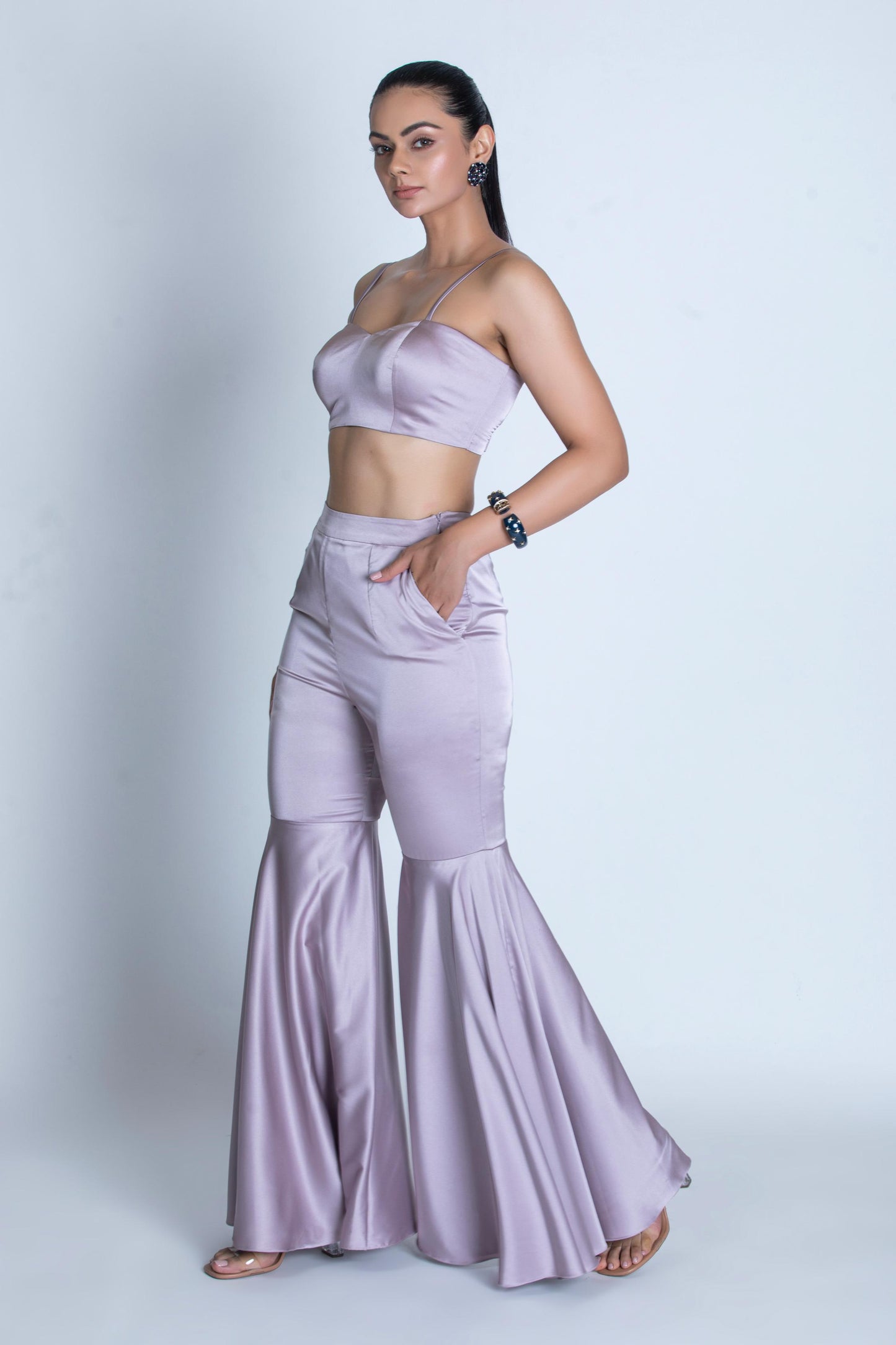 LILAC SATIN TOP & FLARED PANT