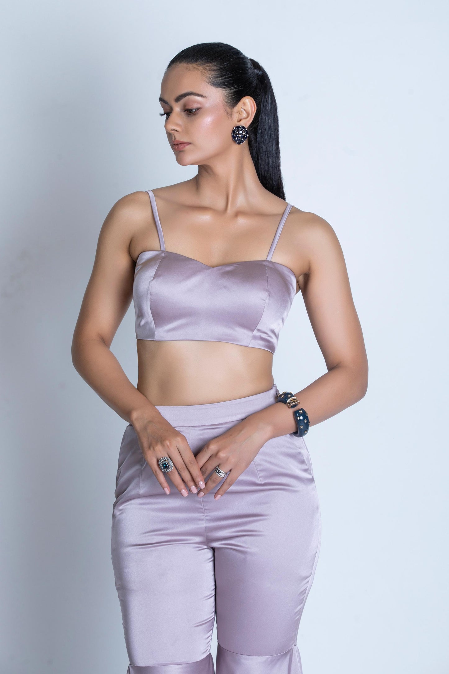 LILAC SATIN TOP & FLARED PANT