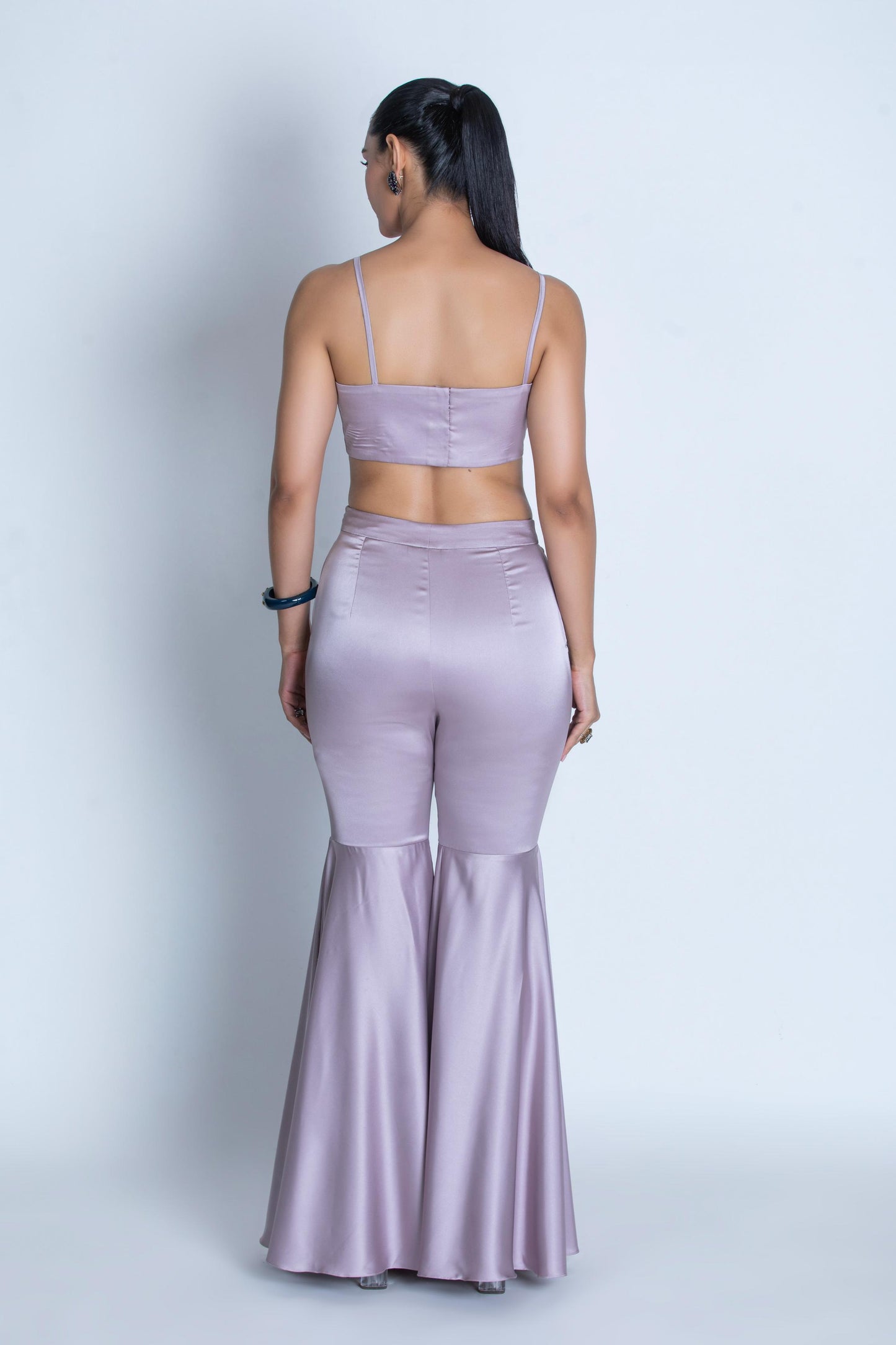 LILAC SATIN TOP & FLARED PANT