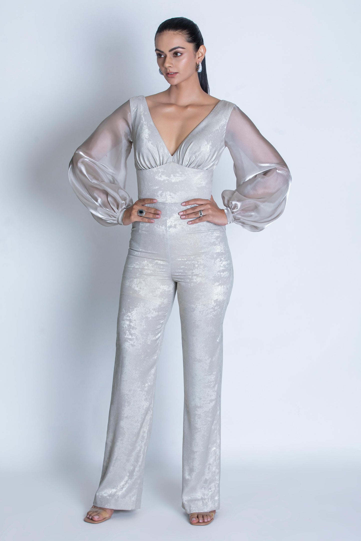 SILVER JUMPSUIT WITH PLAIN BELT