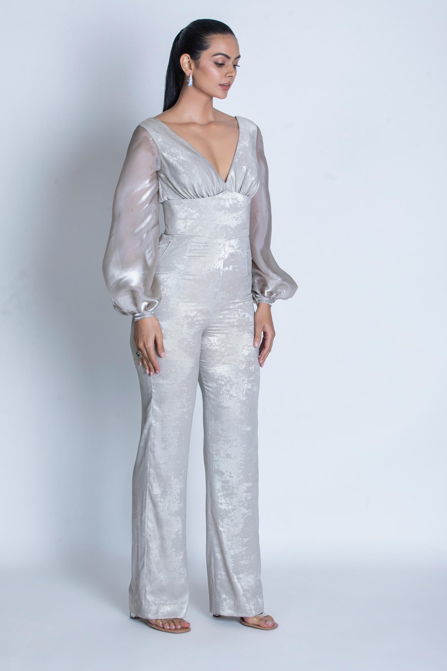 SILVER JUMPSUIT WITH PLAIN BELT