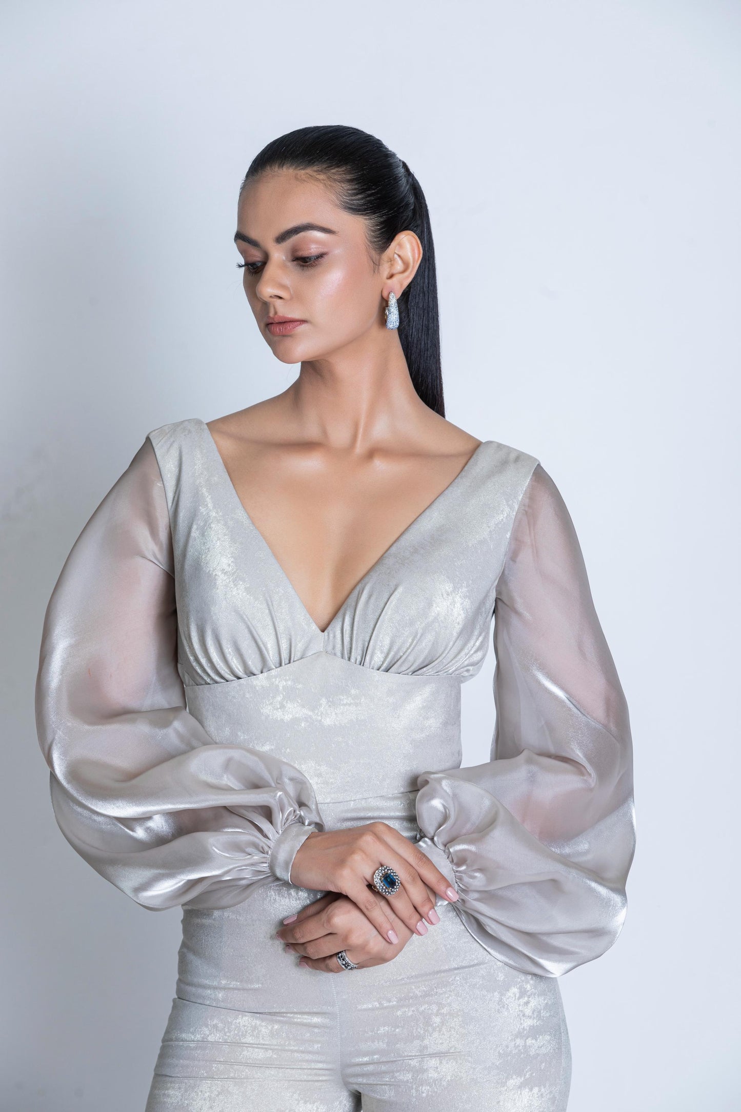 SILVER JUMPSUIT WITH PLAIN BELT