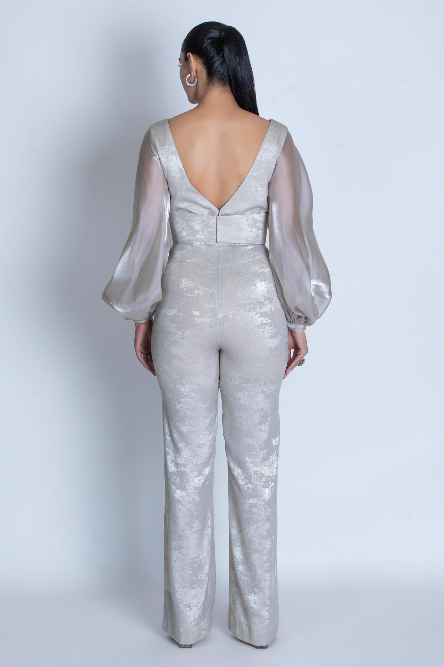 SILVER JUMPSUIT WITH PLAIN BELT