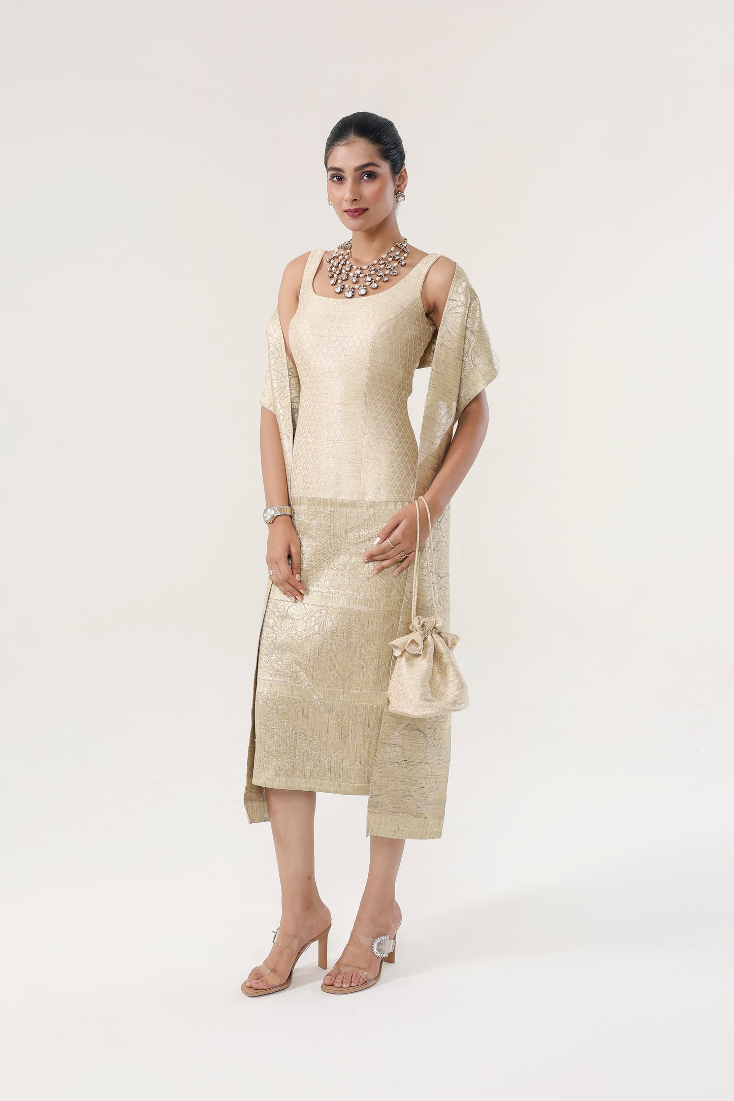 BANARSI MUNGA GRANDEUR DRESS WITH STOLE