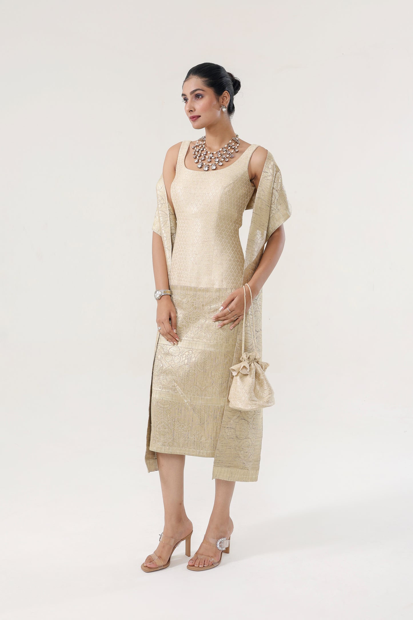 BANARSI MUNGA GRANDEUR DRESS WITH STOLE