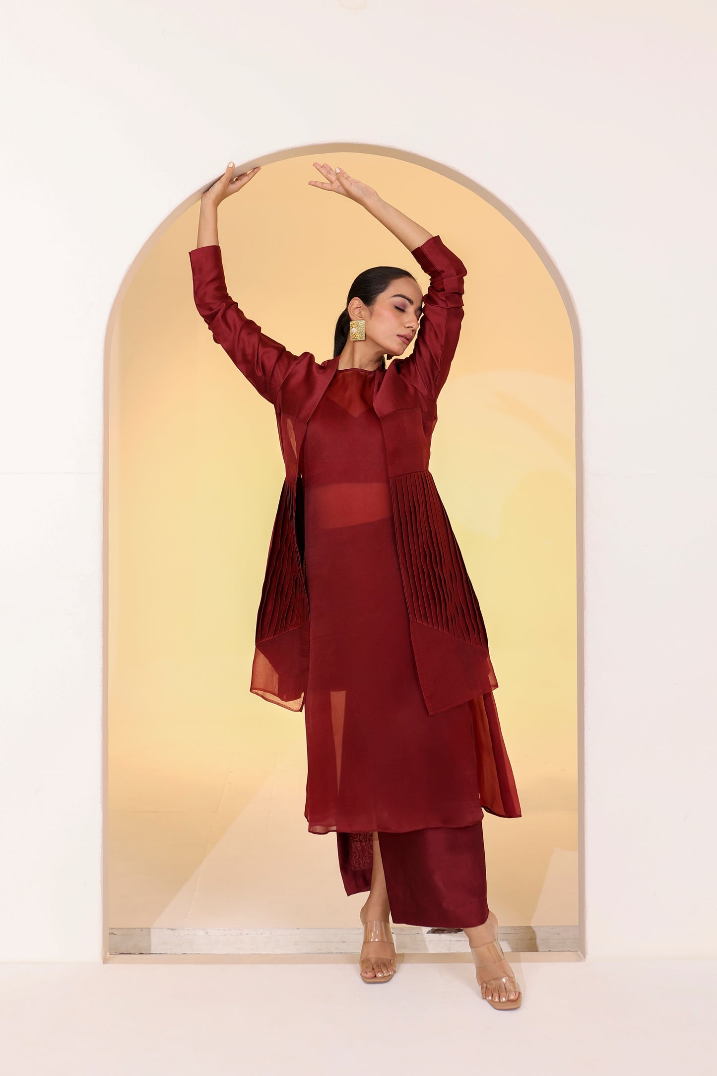 PLEATED GARNET MAROON ENSEMBLE