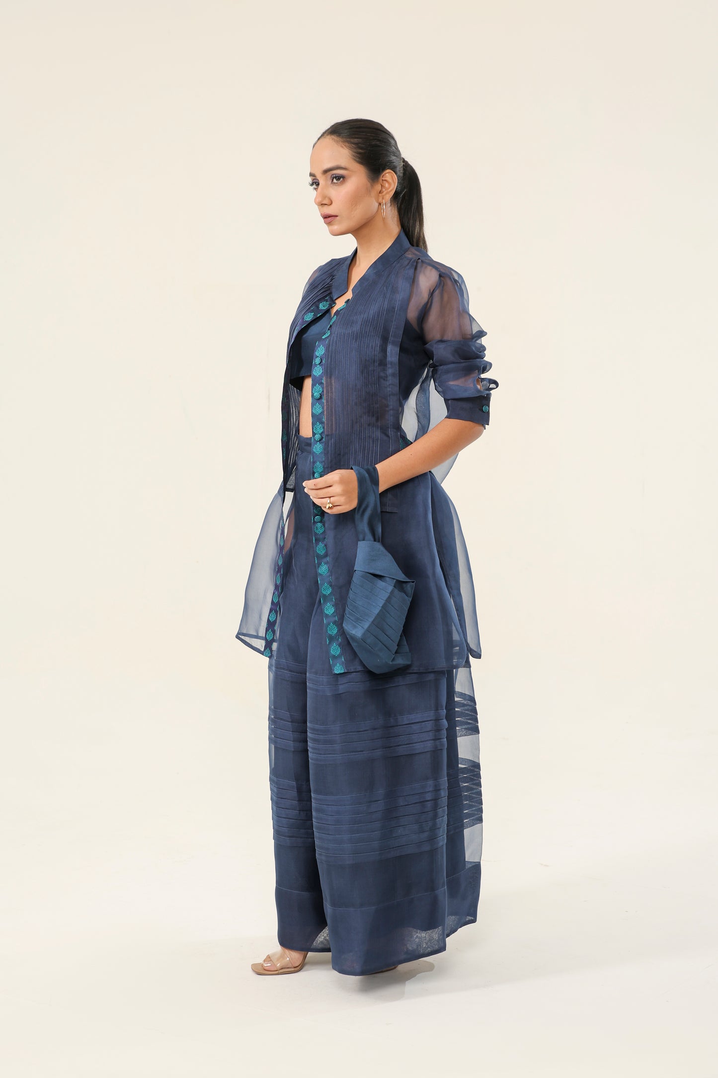 NAVY BLUE ORGANZA AND TANCHUI SILK SET