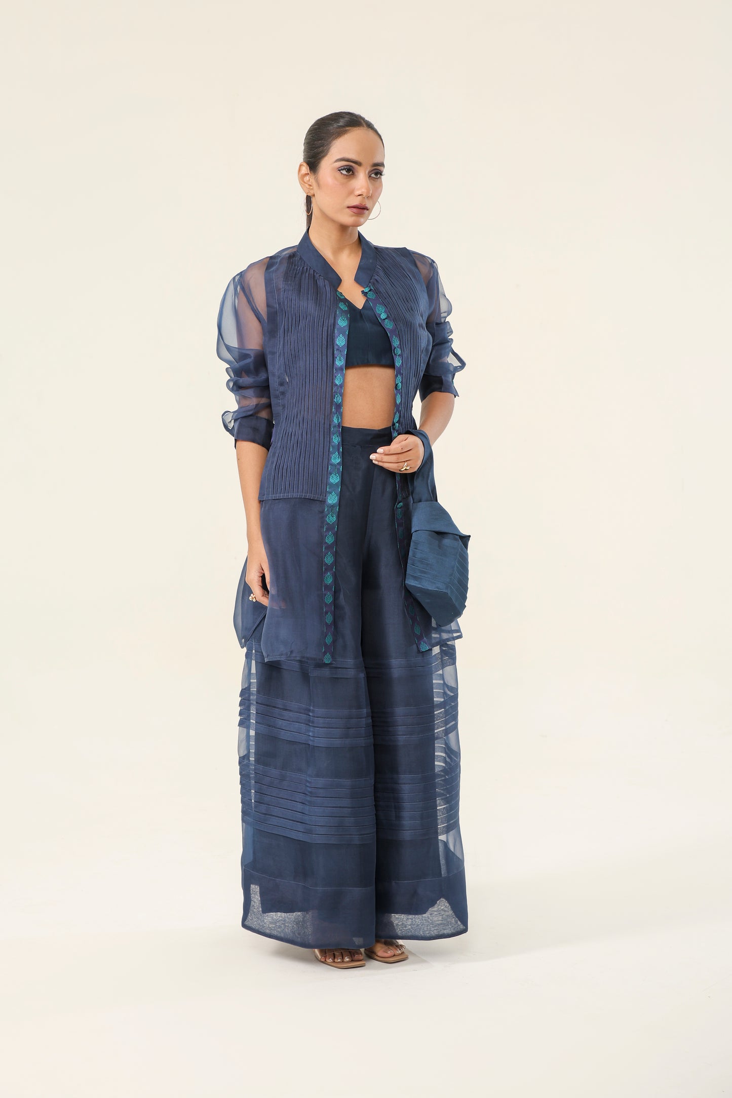 NAVY BLUE ORGANZA AND TANCHUI SILK SET
