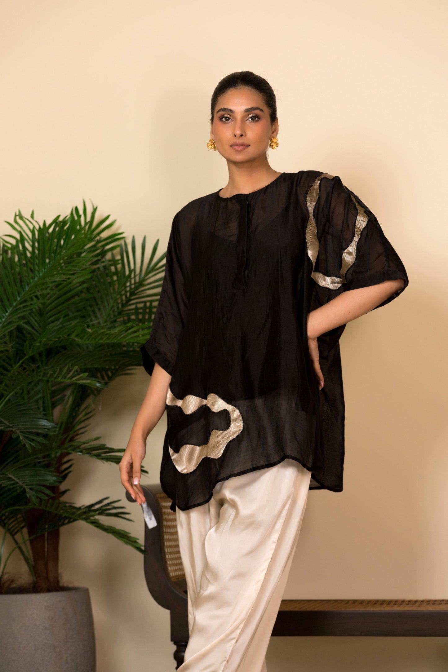 EEDA SILK SHIRT WITH ASYMMETRICAL PATCHWORK