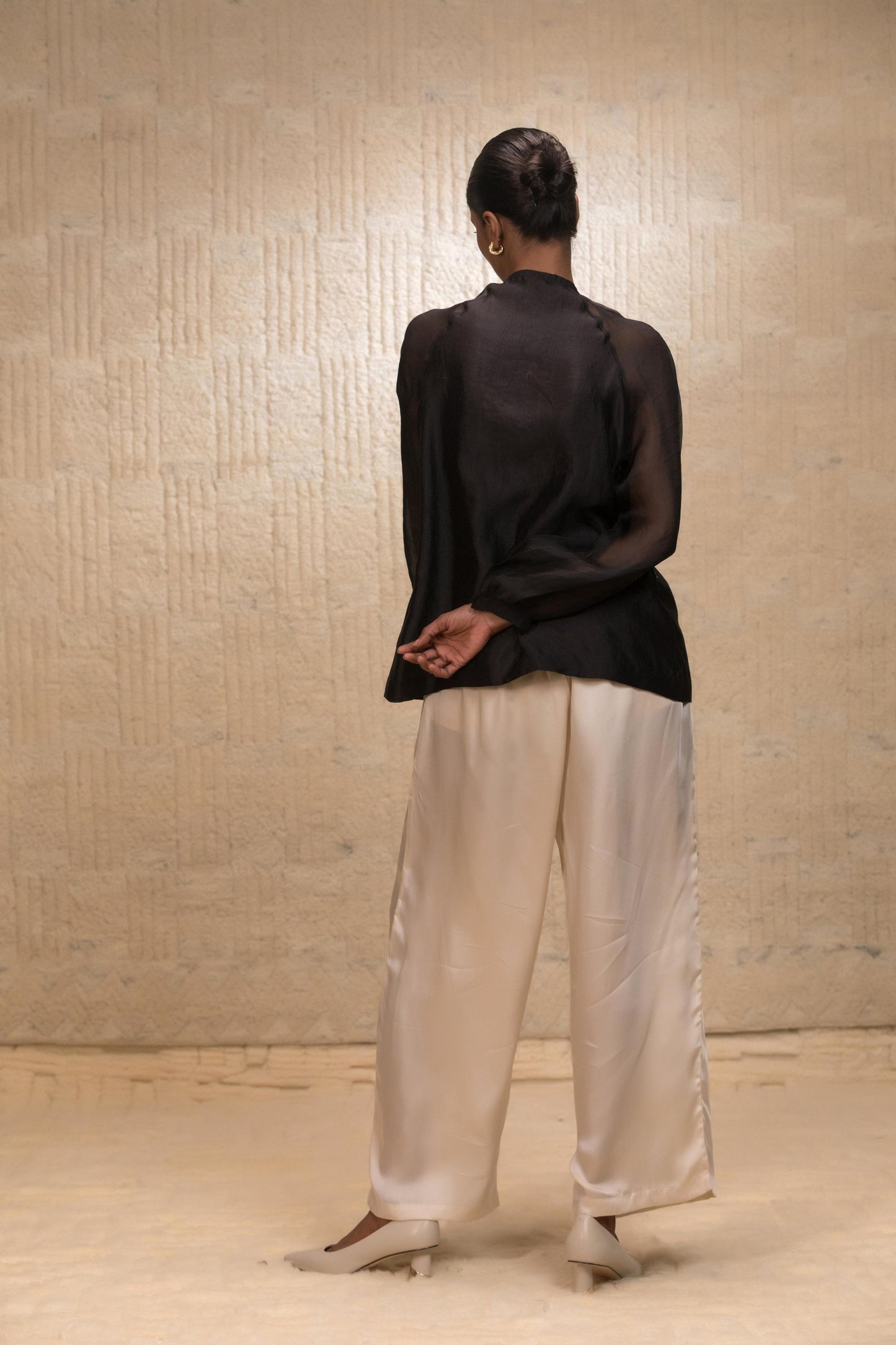 EEDA SILK ORGANZA SHIRT WITH ASYMMETRICAL PATCHWORK