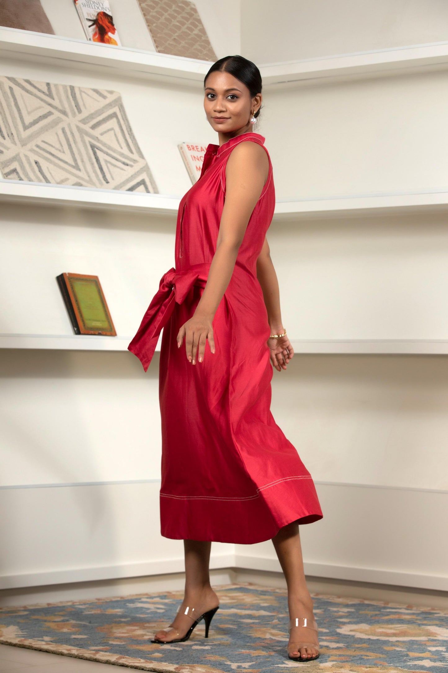 RED FRONT TIE DRESS
